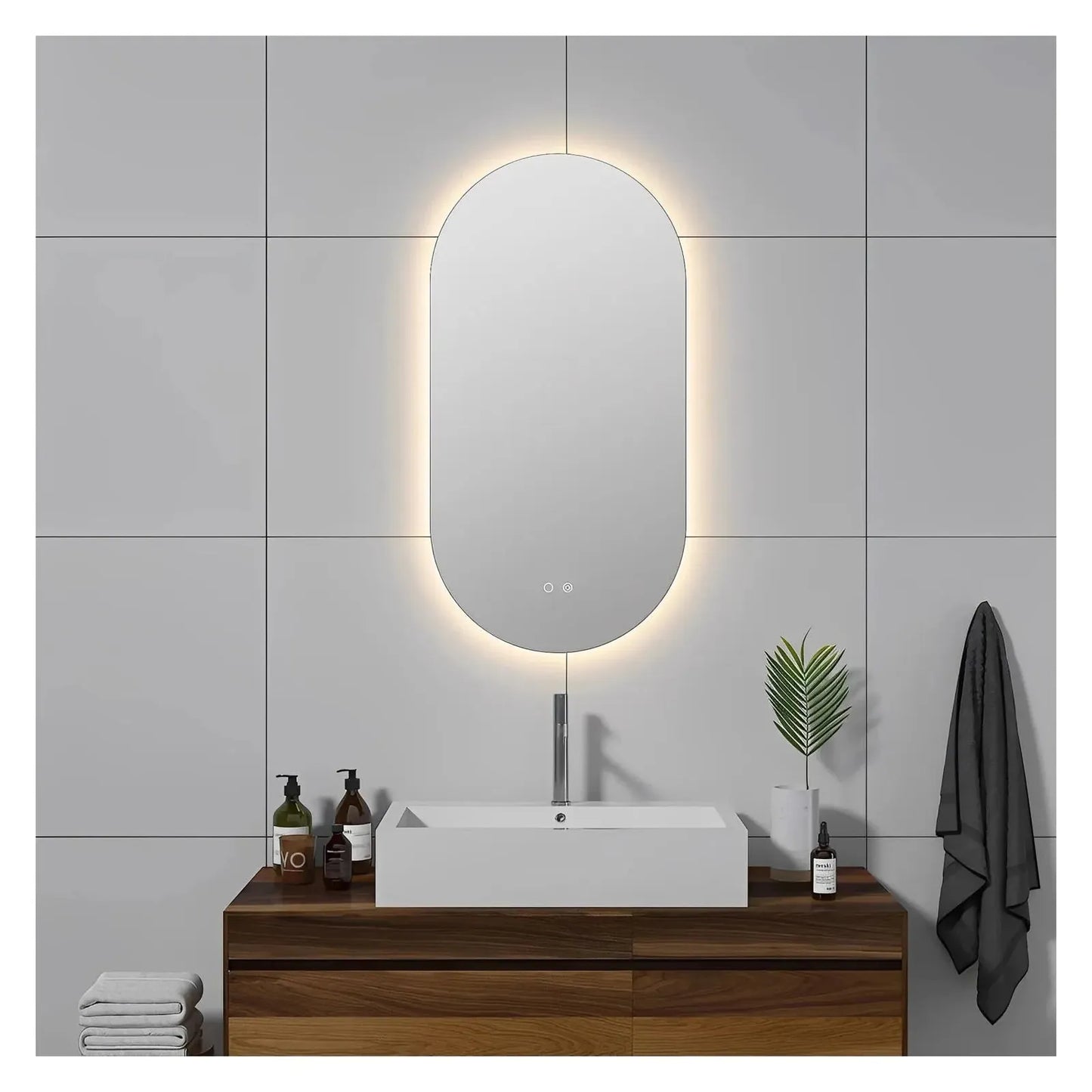 LUXOR PILL LED VANITY OVAL MIRROR - BACKLIT - ADJUSTABLE TEMP. & BRIGHTNESS - 20 x 39