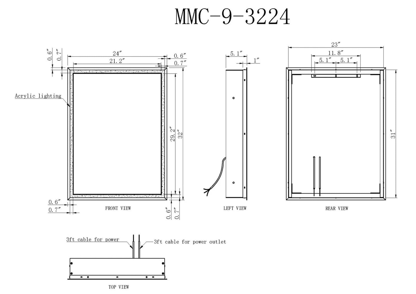 SYRENE LED ILLUMINATED CABINET VANITY RECTANGLE MIRROR - 32 x 24