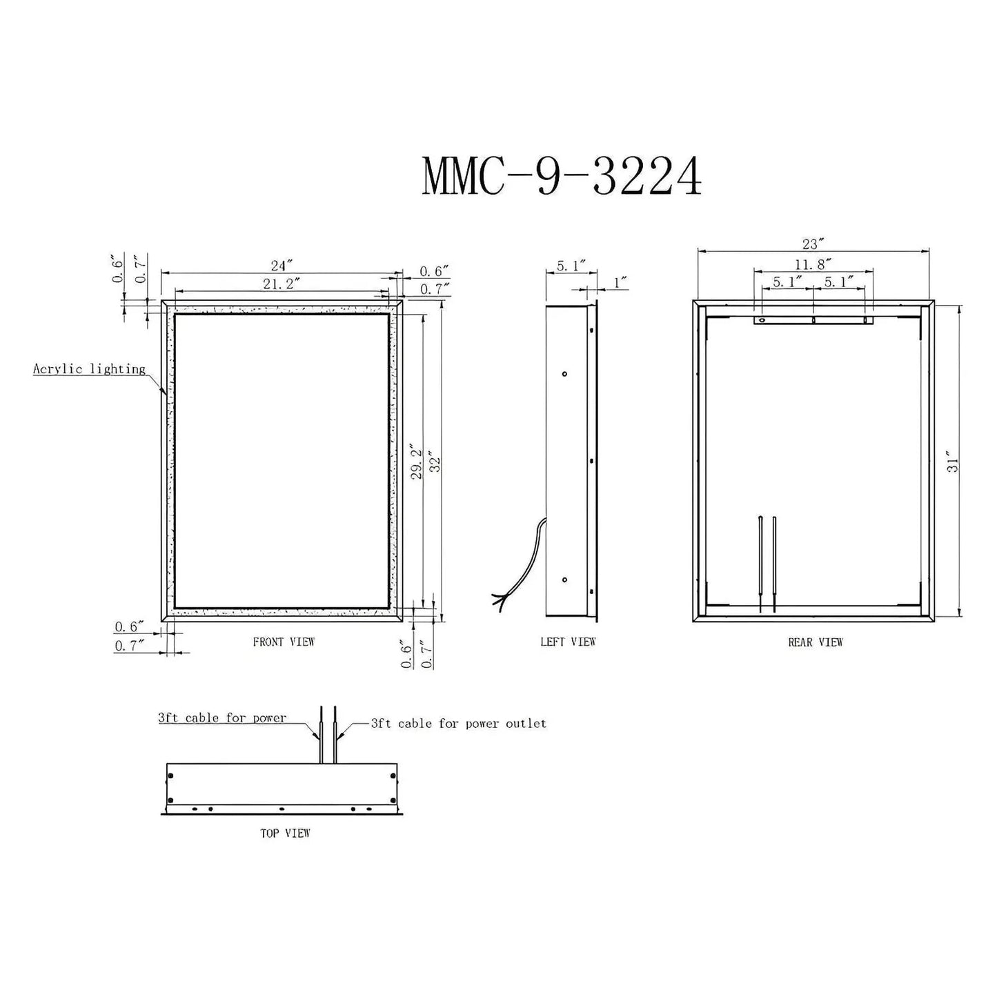 SYRENE LED ILLUMINATED CABINET VANITY RECTANGLE MIRROR - 32 x 24