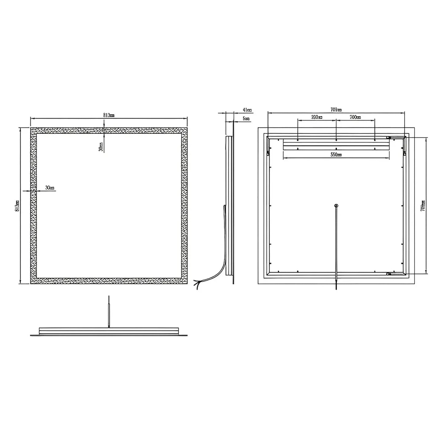 ZEPHYRA LED LIGHTED BATHROOM VANITY RECTANGLE MIRROR - 32 x 32