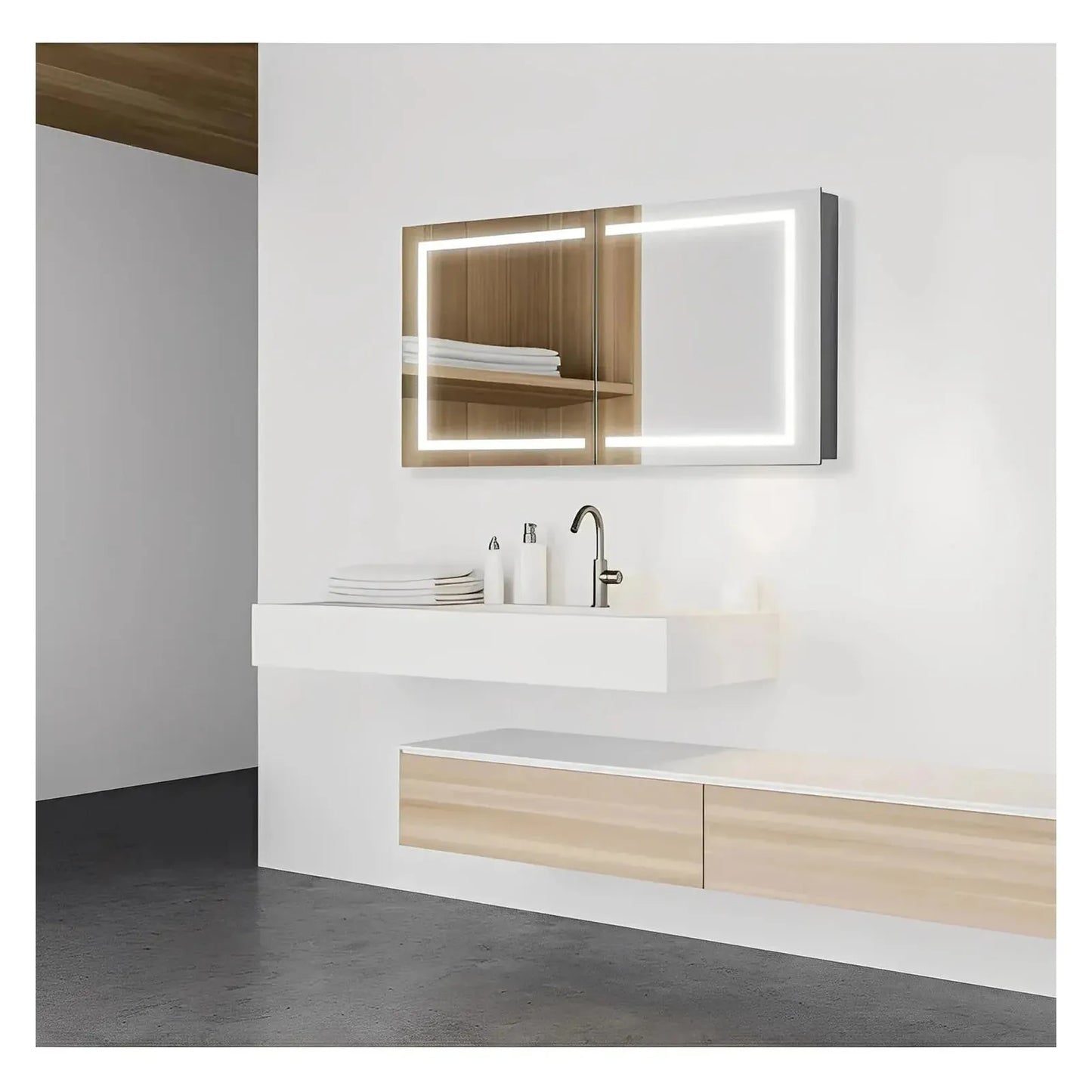 ARIES II LED LIGHTED BATHROOM CABINET VANITY RECTANGLE MIRROR - 28 x 48