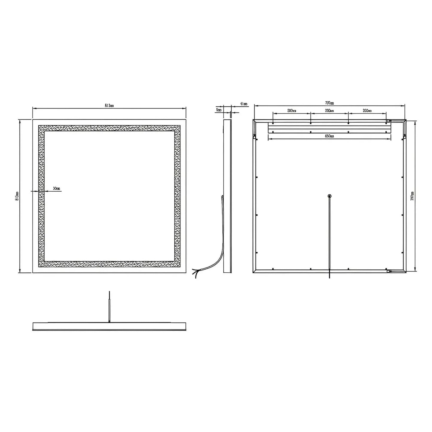 ZEPHYR LED LIGHTED BATHROOM VANITY RECTANGLE MIRROR - 32 x 32