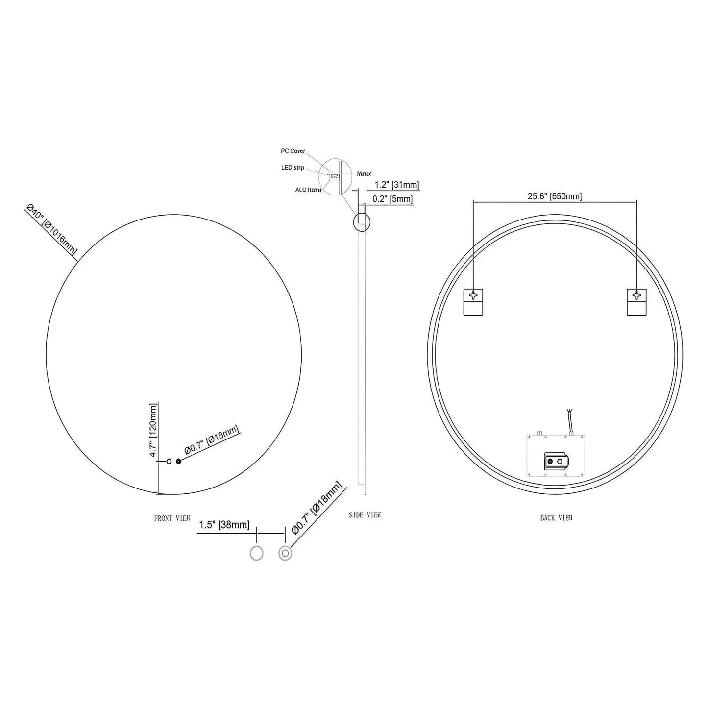 LUXOR LED VANITY ROUND MIRROR - ADJUSTABLE TEMP. & BRIGHTNESS - 40 x 40