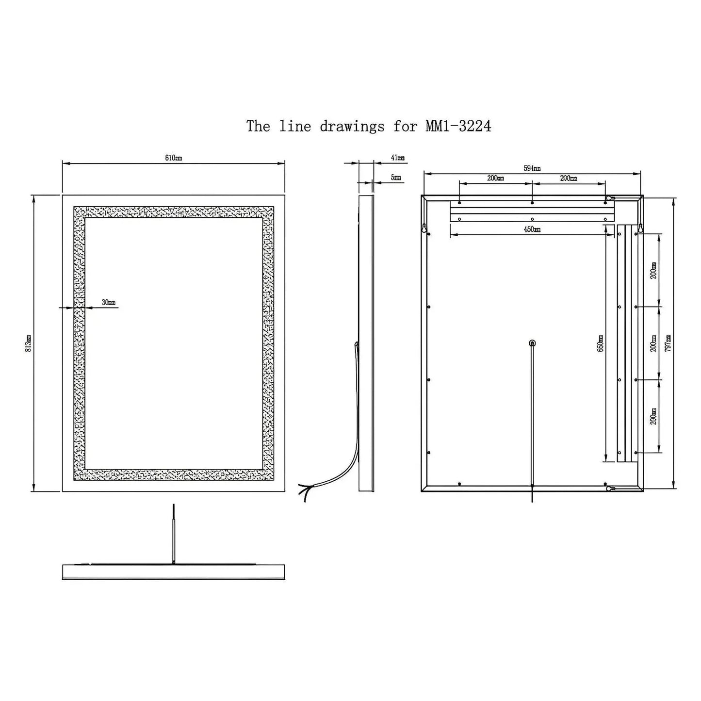 ZEPHYR LED LIGHTED BATHROOM VANITY RECTANGLE MIRROR - 32 x 24