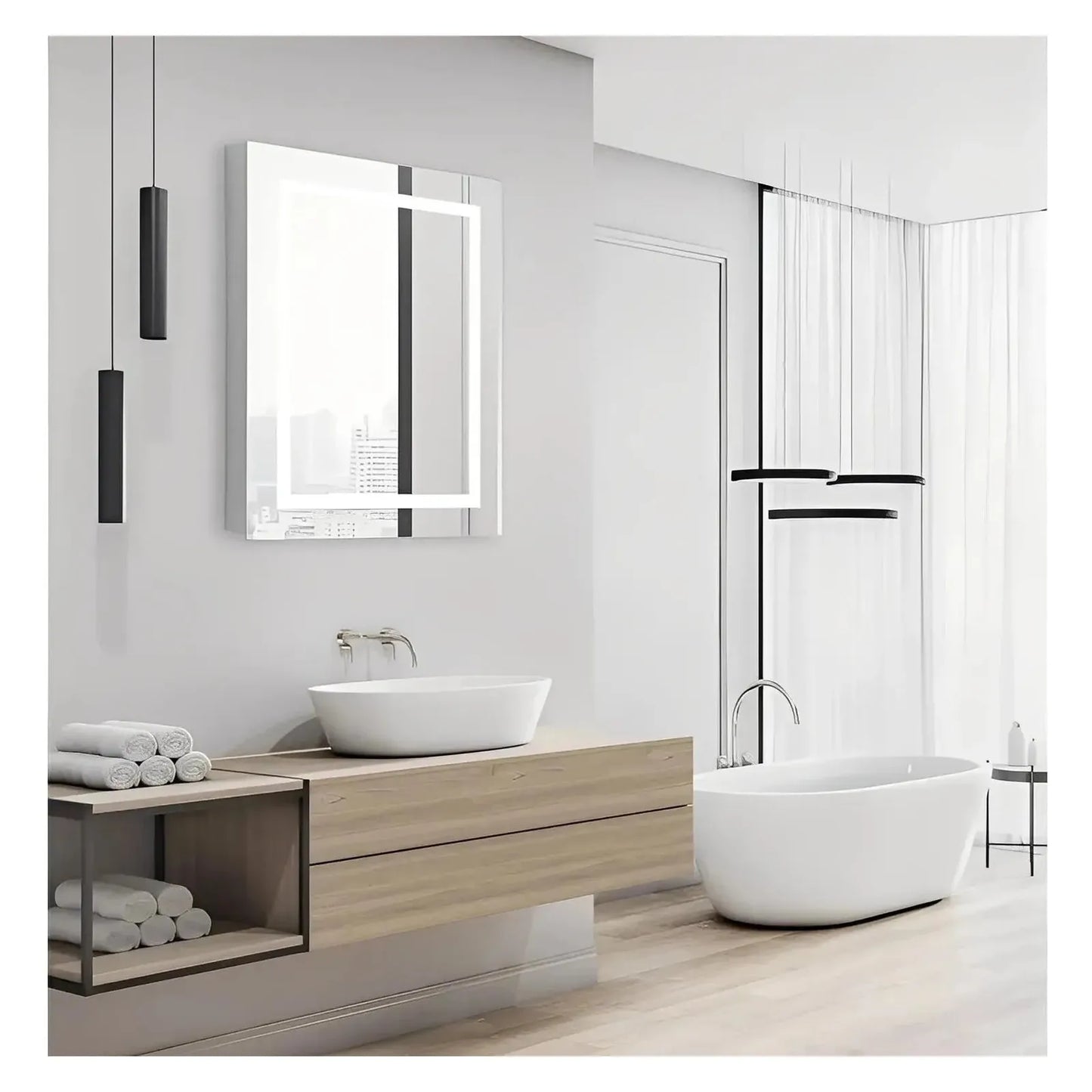 ARIES I LED LIGHTED BATHROOM CABINET VANITY SQUARE MIRROR - 32 x 24