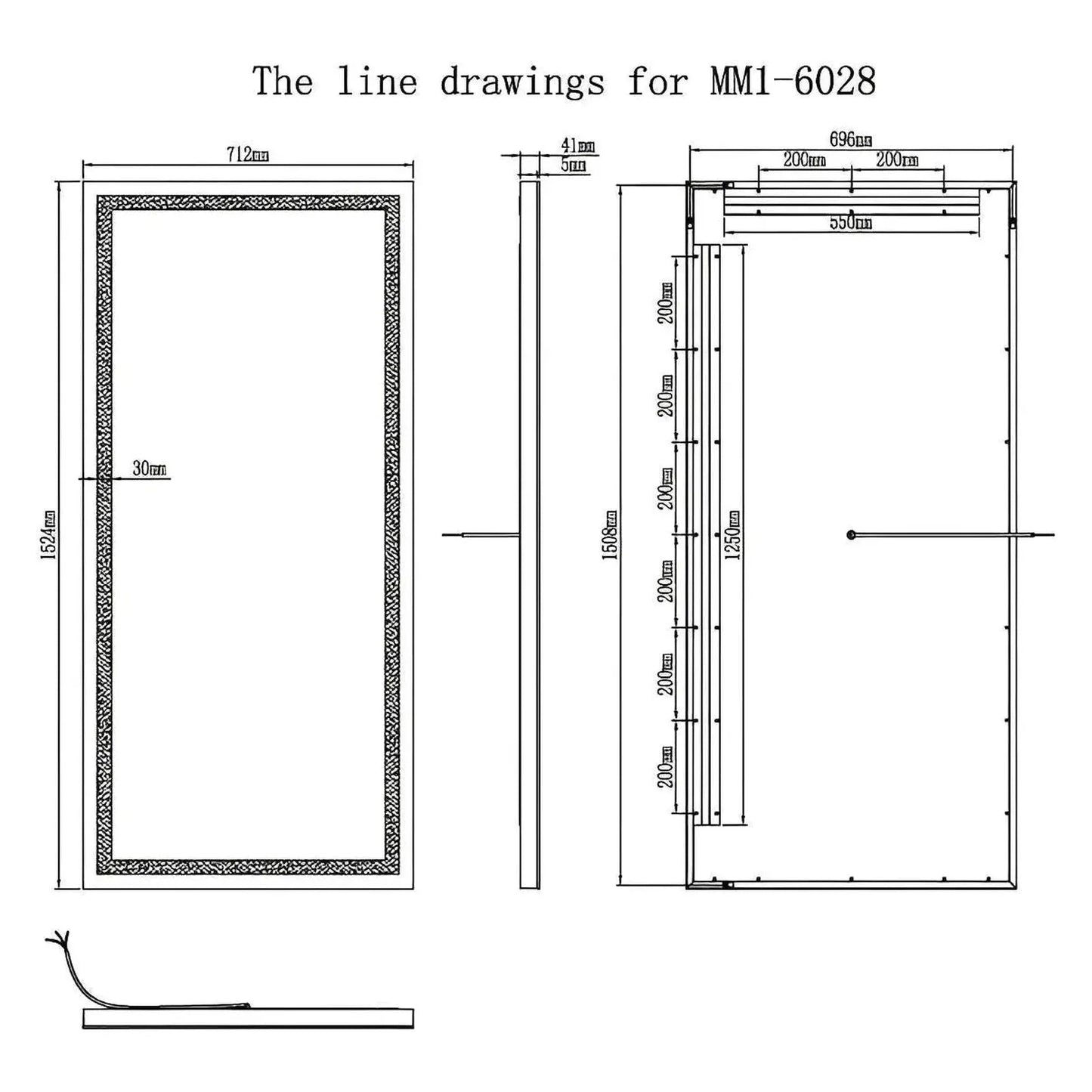 ZEPHYR LED LIGHTED BATHROOM VANITY RECTANGLE MIRROR - 60 x 28