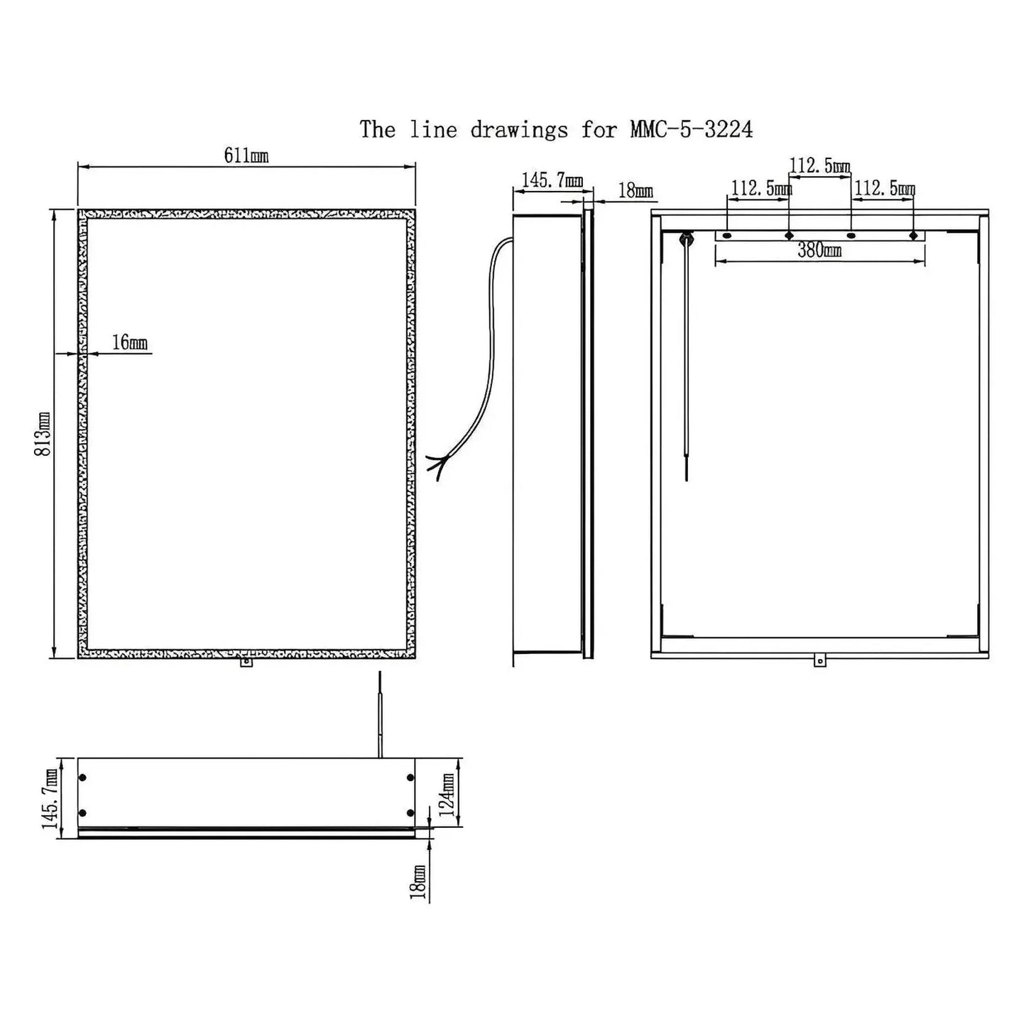 LYLA I LED LIGHTED BATHROOM CABINET VANITY SQUARE MIRROR - Left Side