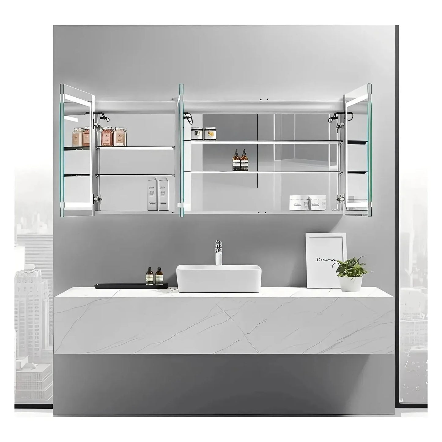 ARIES III LED LIGHTED BATHROOM CABINET VANITY MIRROR - RECTANGLE - 60 x 28