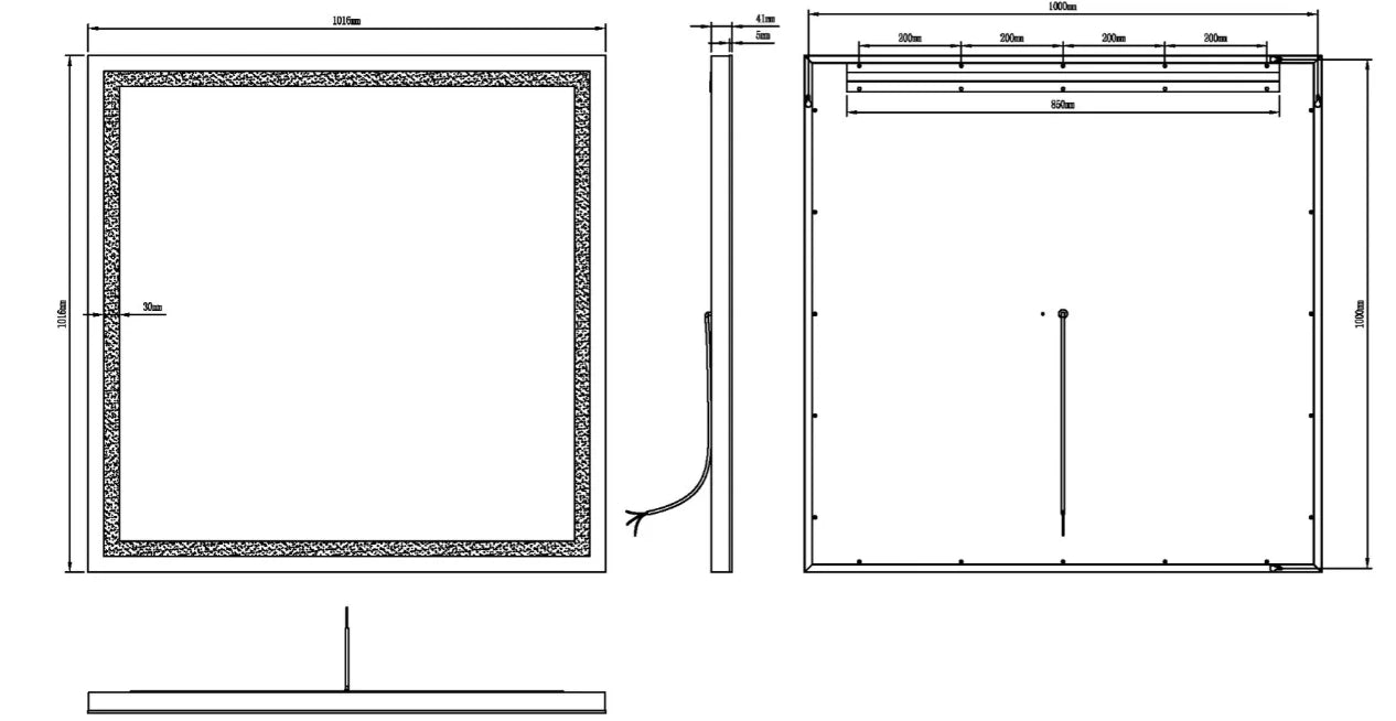 ZEPHYR LED LIGHTED BATHROOM VANITY RECTANGLE MIRROR - 40 x 40