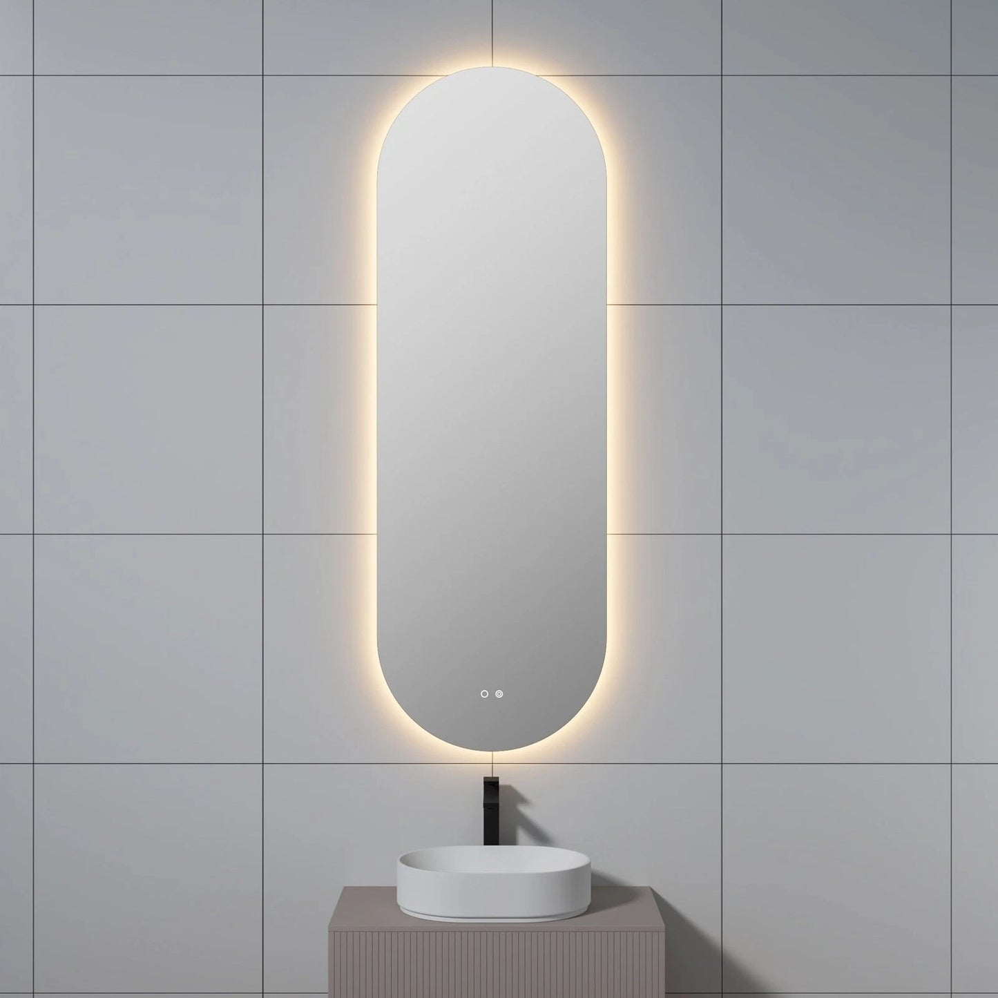 LUXOR PILL LED VANITY OVAL MIRROR - ADJUSTABLE TEMP. & BRIGHTNESS - 23 x 70