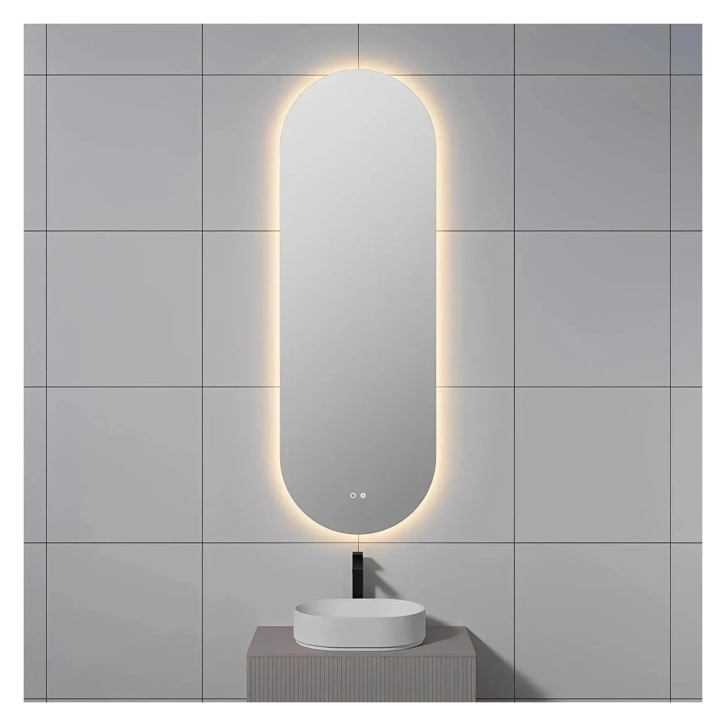 LUXOR PILL LED VANITY OVAL MIRROR - BACKLIT - ADJUSTABLE TEMP. & BRIGHTNESS - 23 x 70