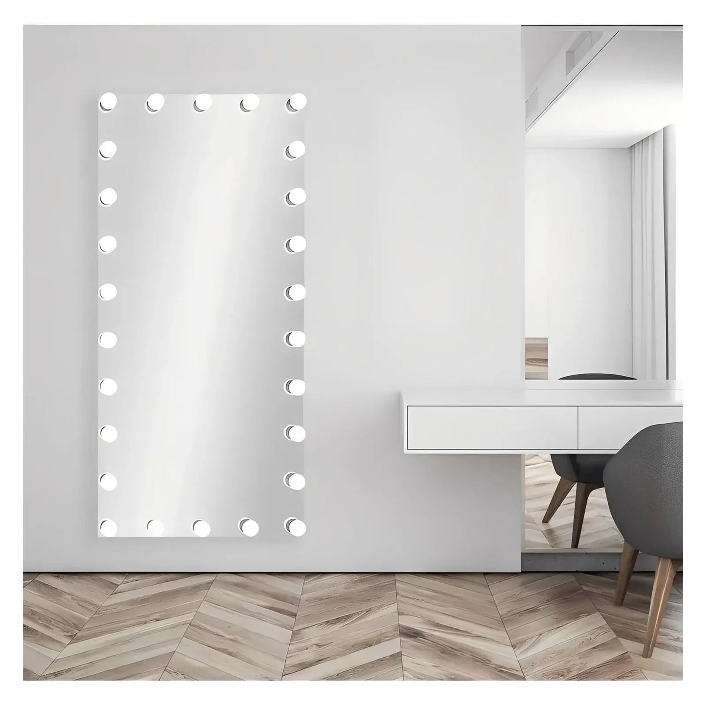 MIRA LED LIGHTED FULL-LENGTH HOLLYWOOD VANITY RECTANGLE MIRROR - 70 x 32