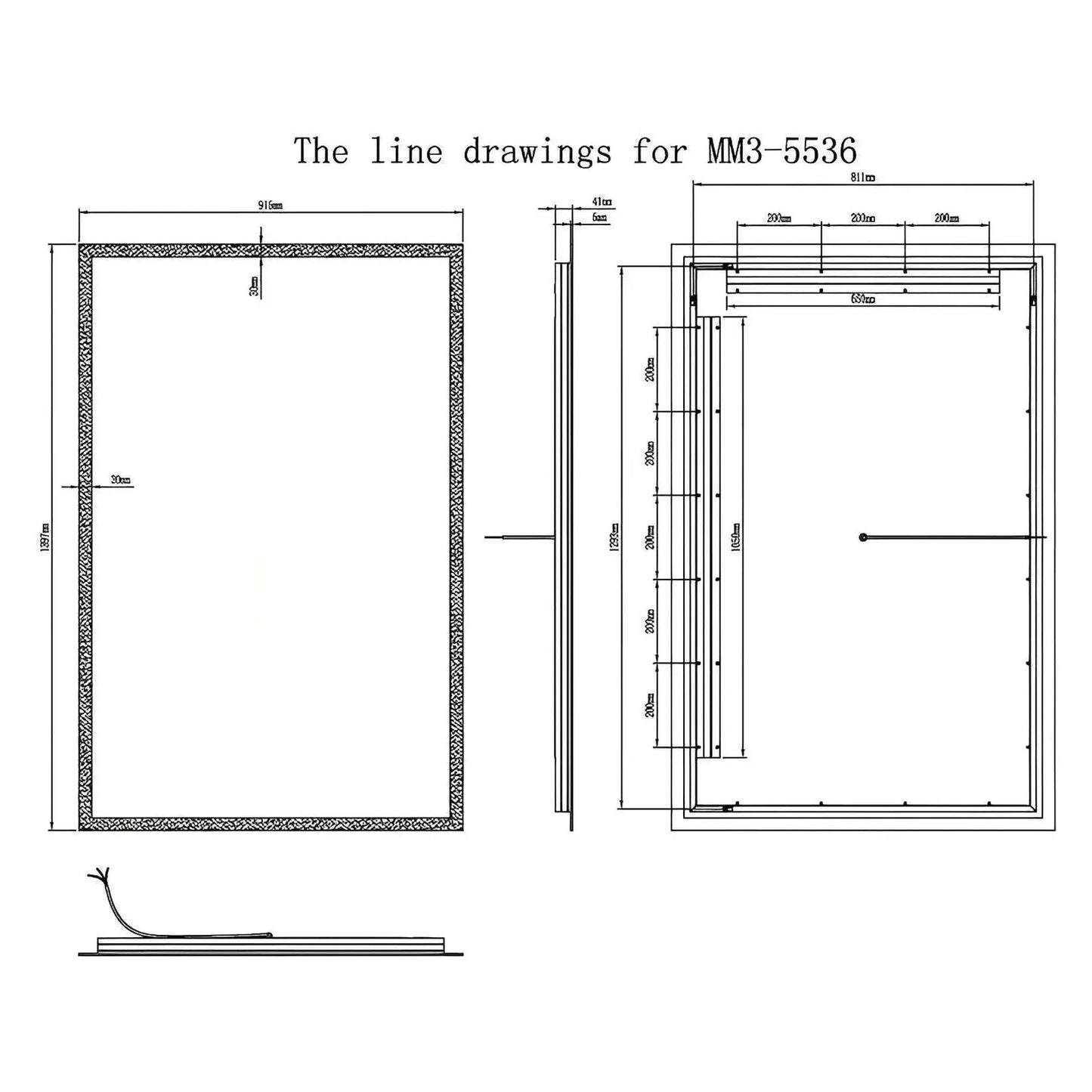 ZEPHYRA LED LIGHTED BATHROOM VANITY RECTANGLE MIRROR - 55 x 36