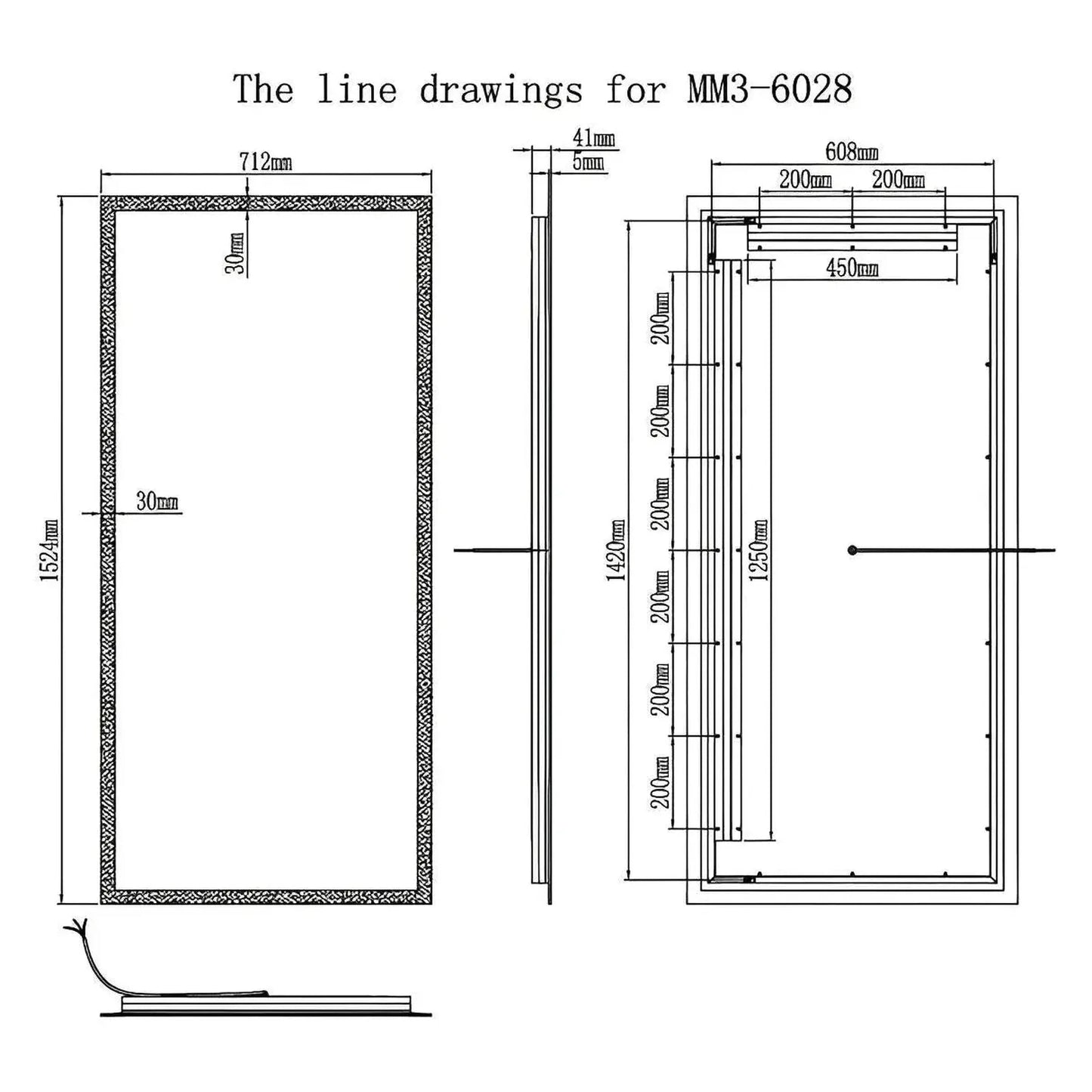 ZEPHYRA LED LIGHTED BATHROOM VANITY RECTANGLE MIRROR - 60 x 28