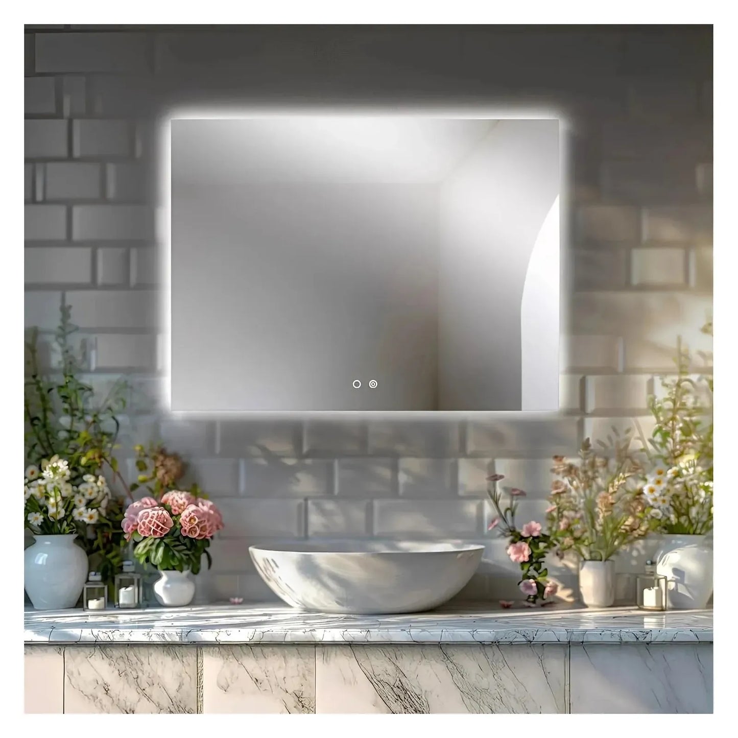 LUXOR LED VANITY SQUARE MIRROR - ADJUSTABLE TEMP. & BRIGHTNESS - 32 x 24