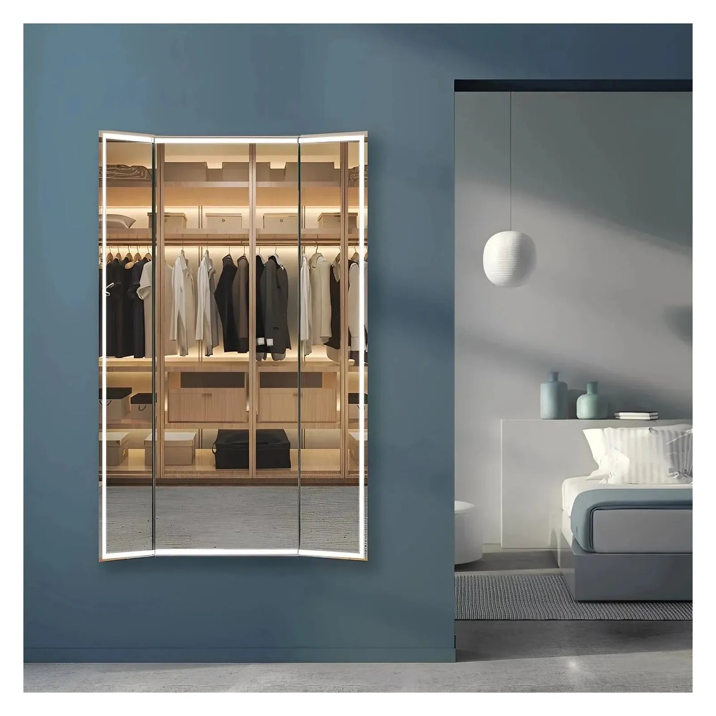 SOLARA LED LIGHTED TRIFOLD VANITY RECTANGLE MIRROR - WALL MOUNT - 70 x 48