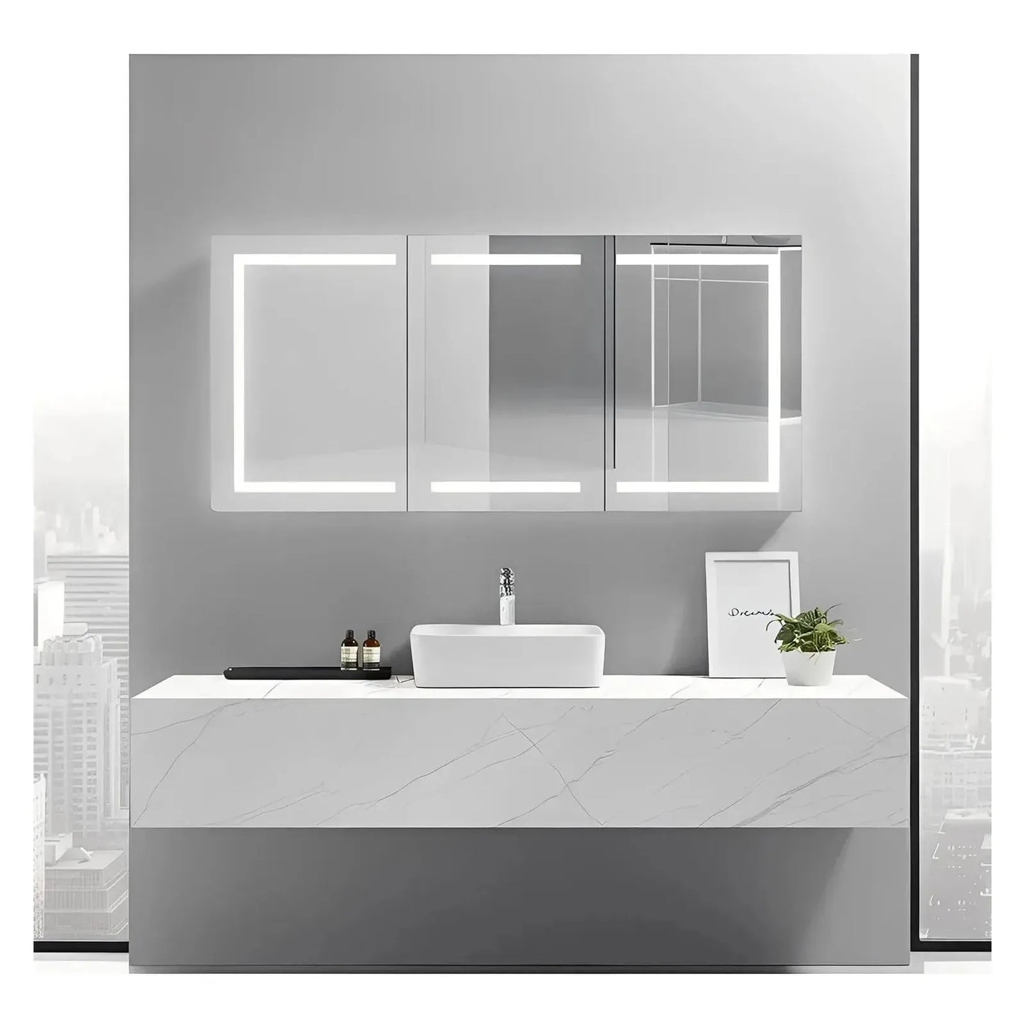 ARIES III LED LIGHTED BATHROOM CABINET VANITY MIRROR - RECTANGLE - 60 x 28