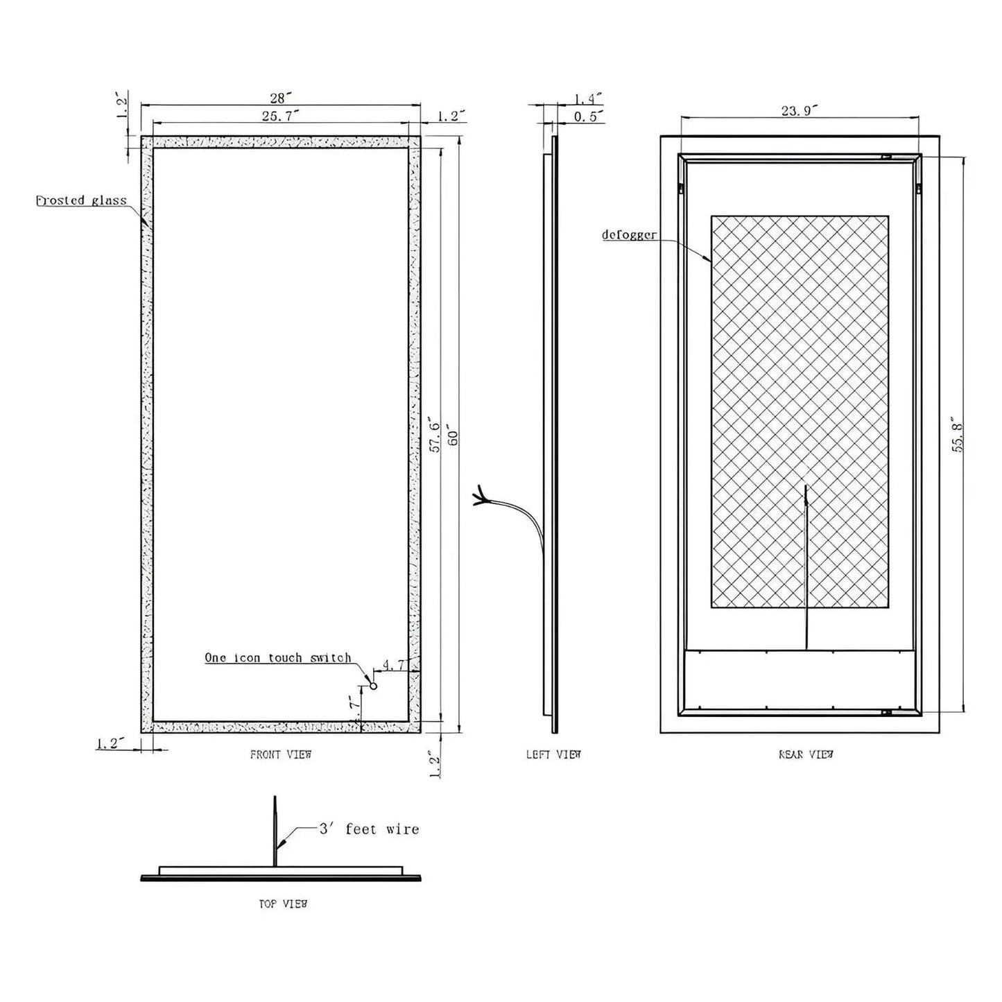 ORION LED ILLUMINATED VANITY RECTANGLE MIRROR - 60 x 28