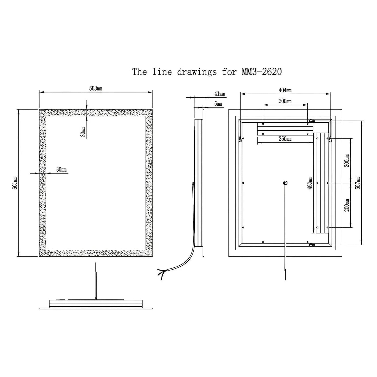 ZEPHYRA LED LIGHTED BATHROOM VANITY RECTANGLE MIRROR - 26 x 20