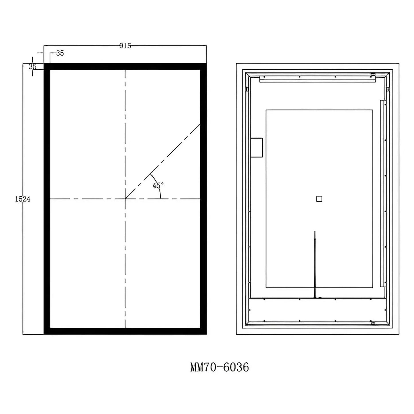 SYLVA LED LIGHTED BATHROOM VANITY SQUARE MIRROR - 48 x 36