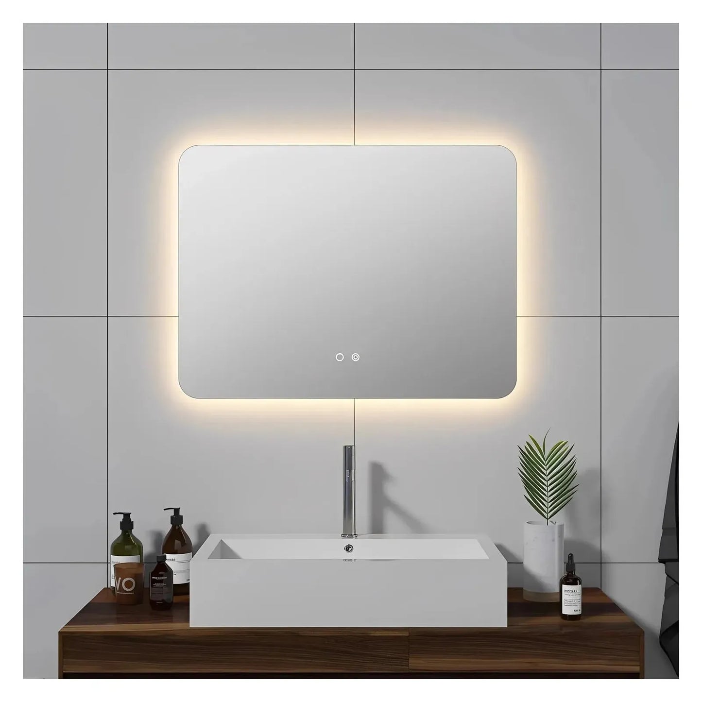 LUXOR ROUNDED CORNERS LED VANITY MIRROR - ADJUSTABLE TEMP. & BRIGHTNESS -32 x 24