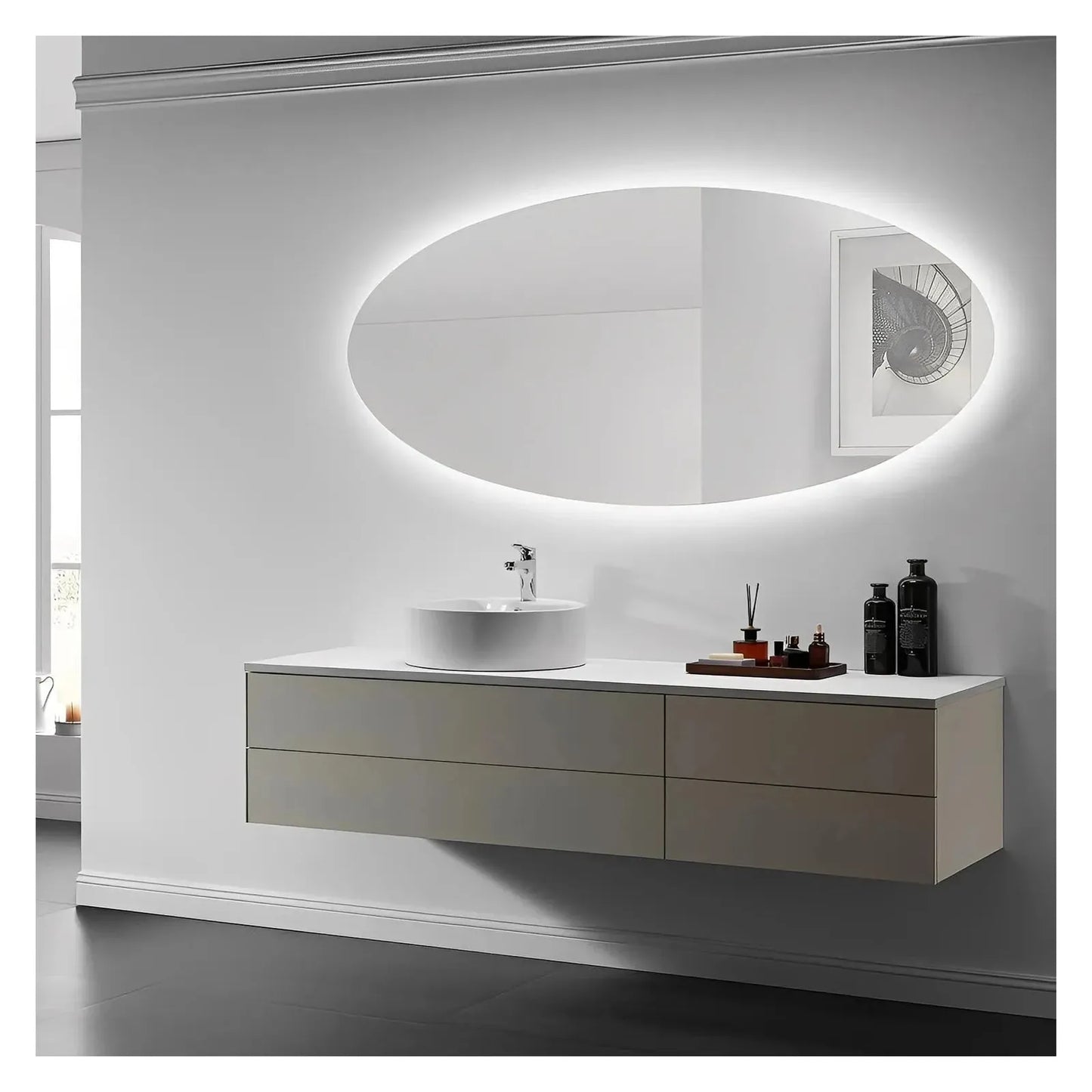 NEBULA OVAL LED LIGHTED BATHROOM VANITY OVAL MIRROR - 70 x 32