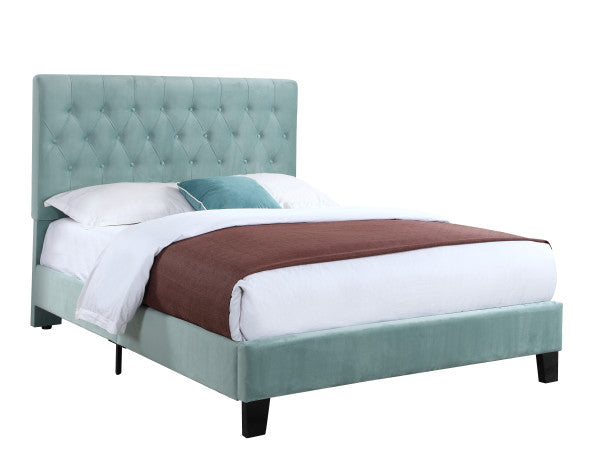 Complete Upholstered King Bed; Turquoise; Luxurious; Button Tufts
