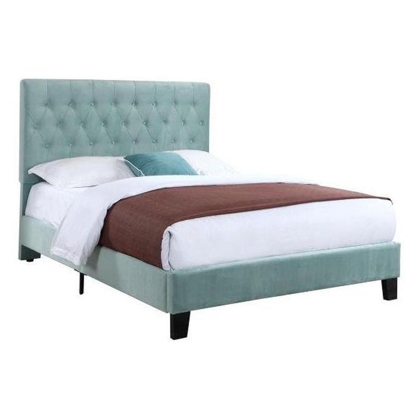 Complete Upholstered Queen Bed; Turquoise; Luxurious; Button Tufts