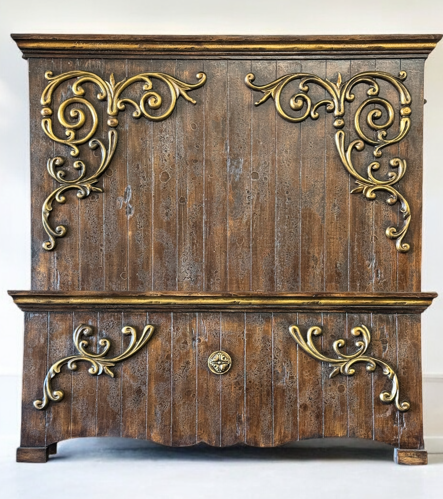 VALEN BED 85" Tall | Brown Wood Carved Frame with Scrollwork | Old-World Style | Bed Only | Includes Delivery and Assembly