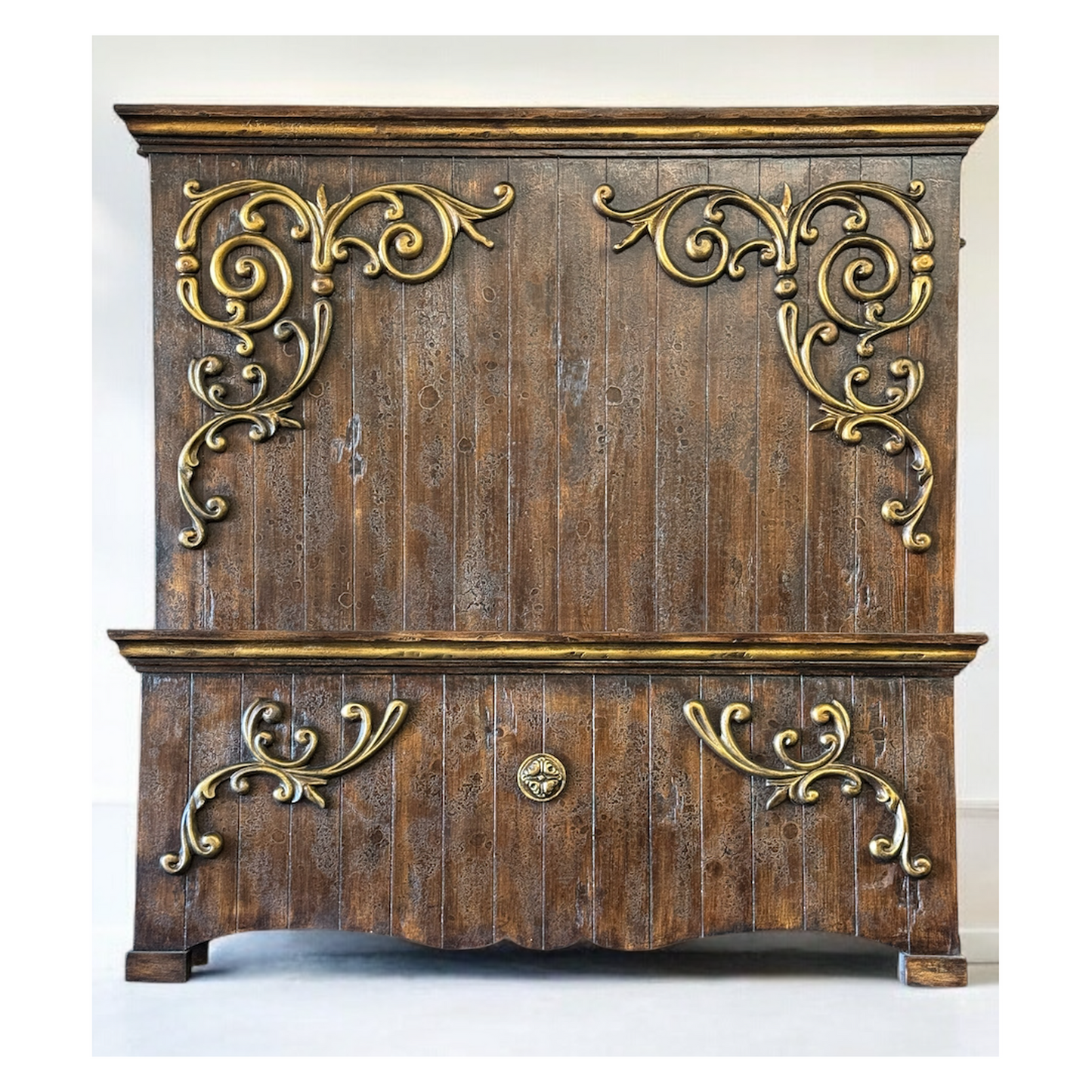 VALEN BED 85" Tall | Brown Wood Carved Frame with Scrollwork | Old-World Style | Bed Only | Includes Delivery and Assembly