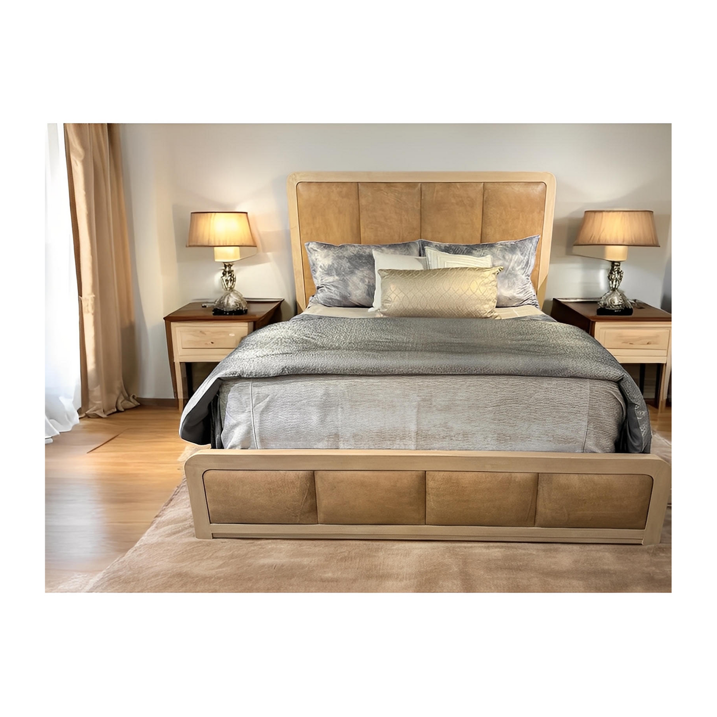 Nouveau Platform Bed In Tan Leather