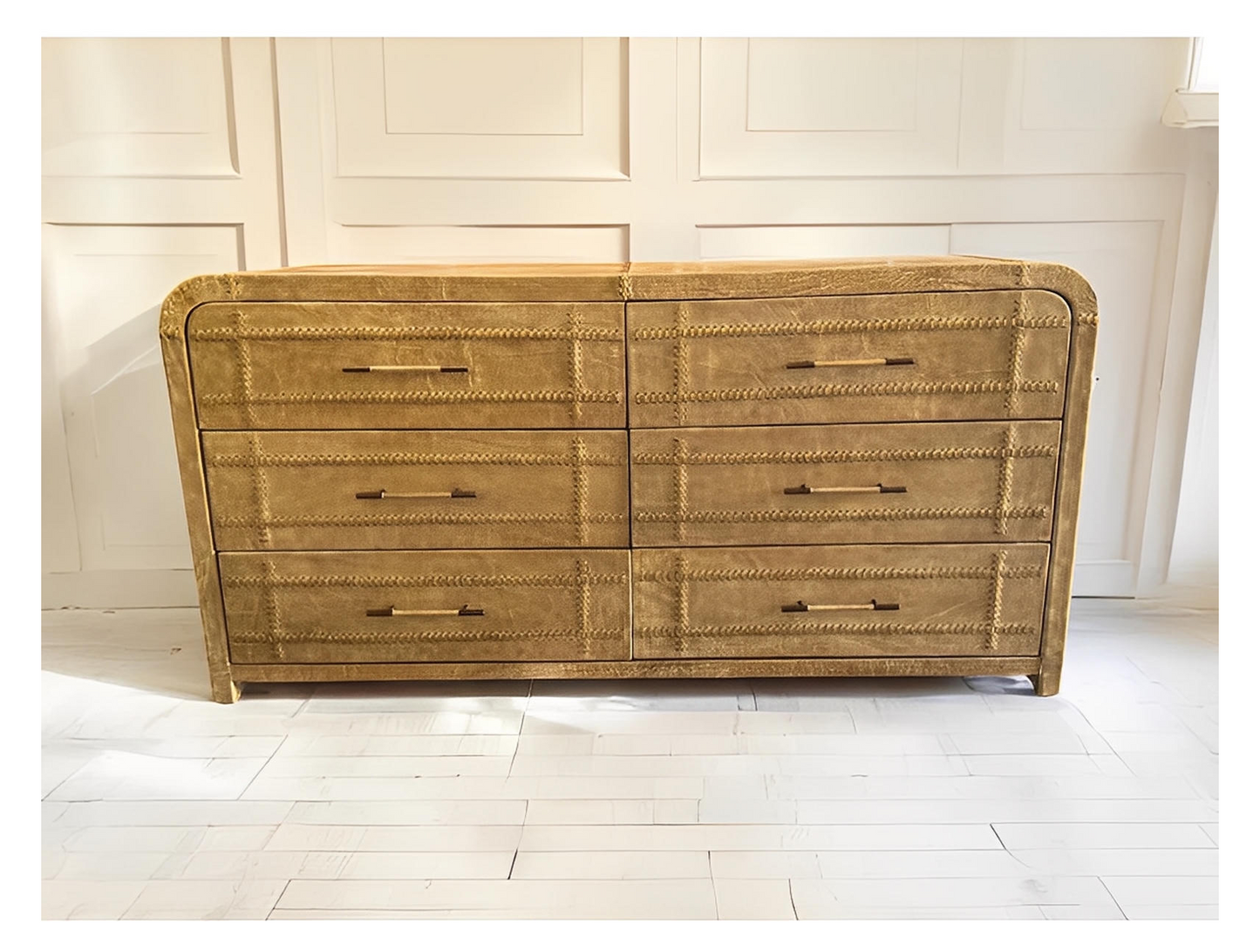 Dieulefit Dresser, Leather, 6 Drawers, Rounded Corners