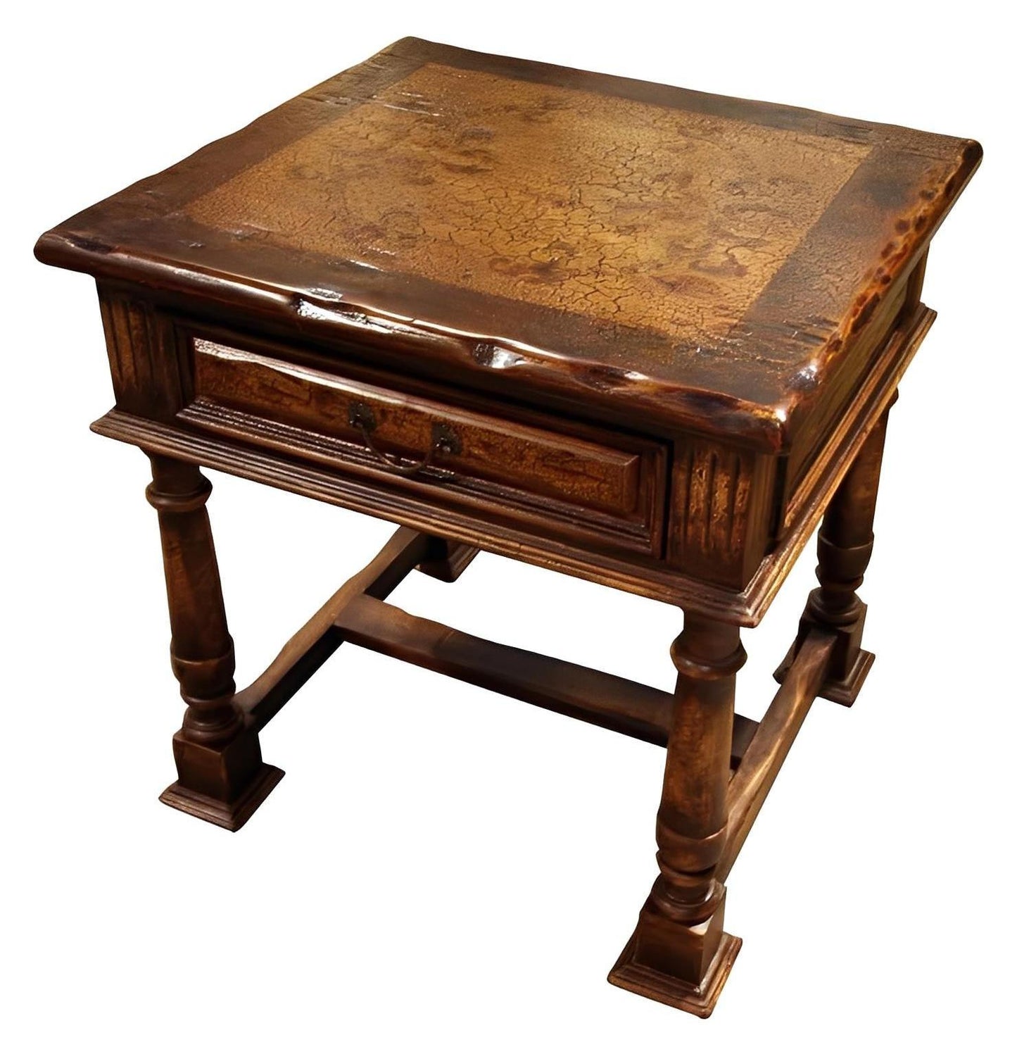 Tende End Tables (2-Pack) Brown, Distressed Crackled Surface With One Drawer, Antique Style Detailing