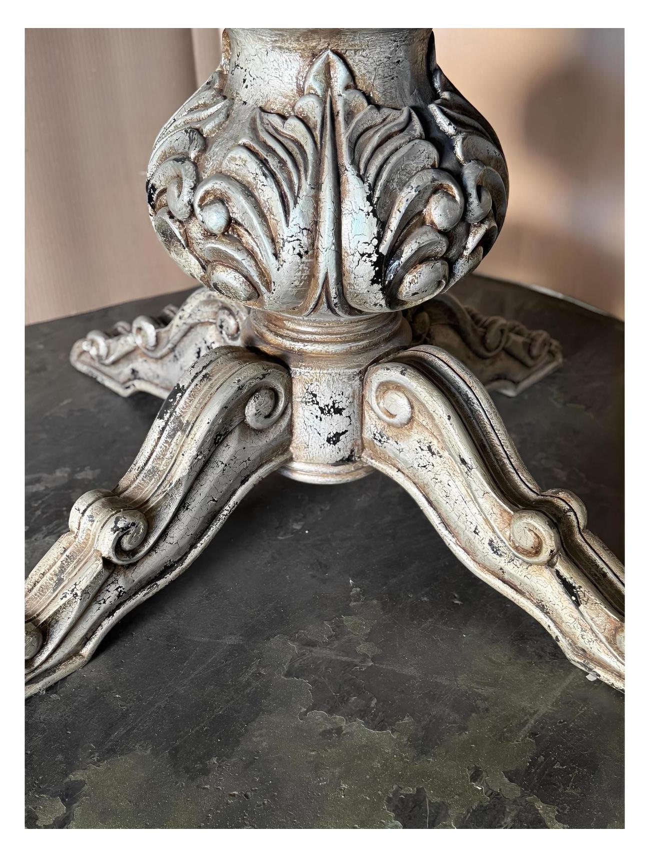 Anduze Dining Table - Round, Weathered Gray, Ornate Pedestal Base With Acanthus Scroll Feet