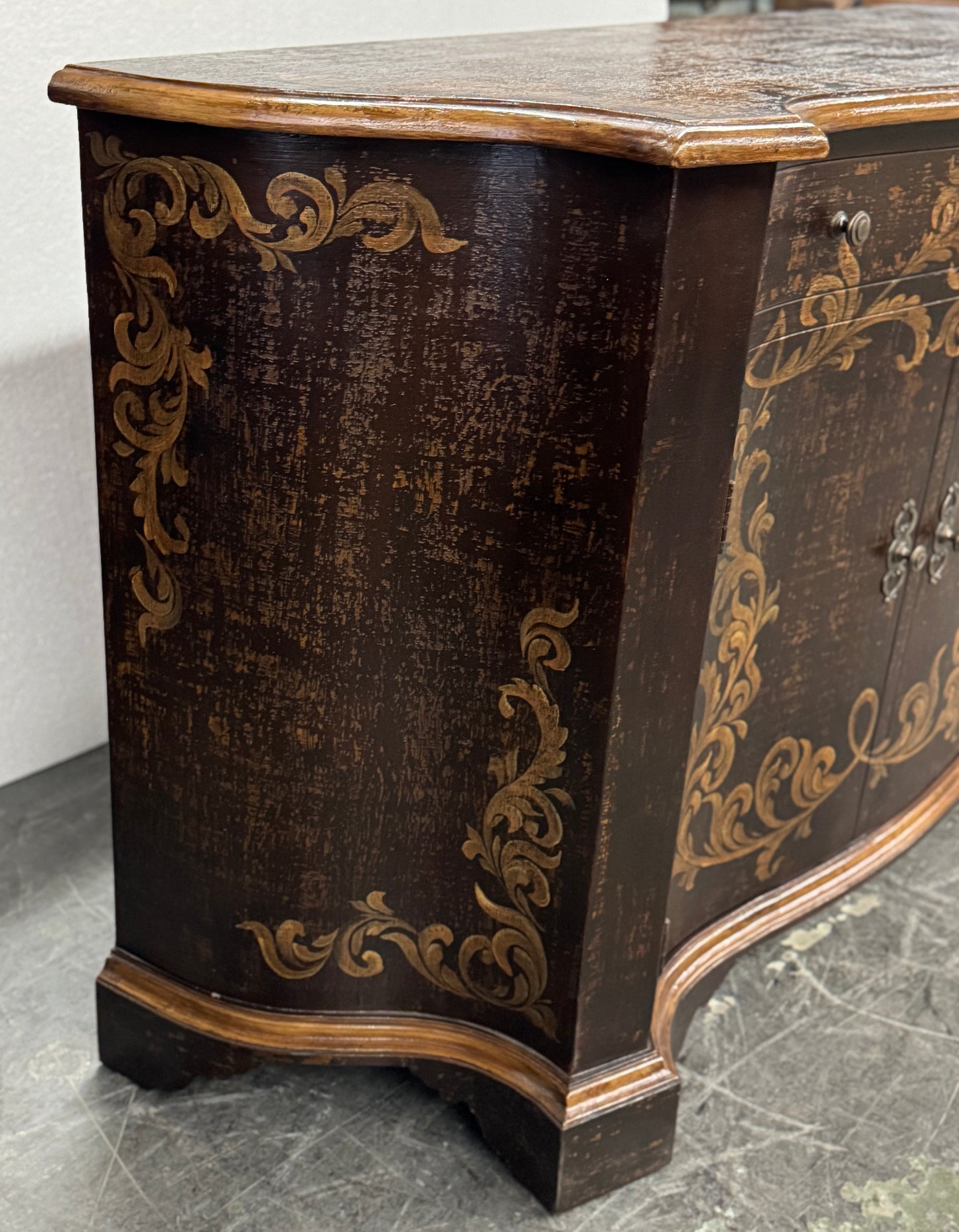 Montrichard-Inspired Baroque Ebony Dining Room Buffet With Gilded Floral Accents