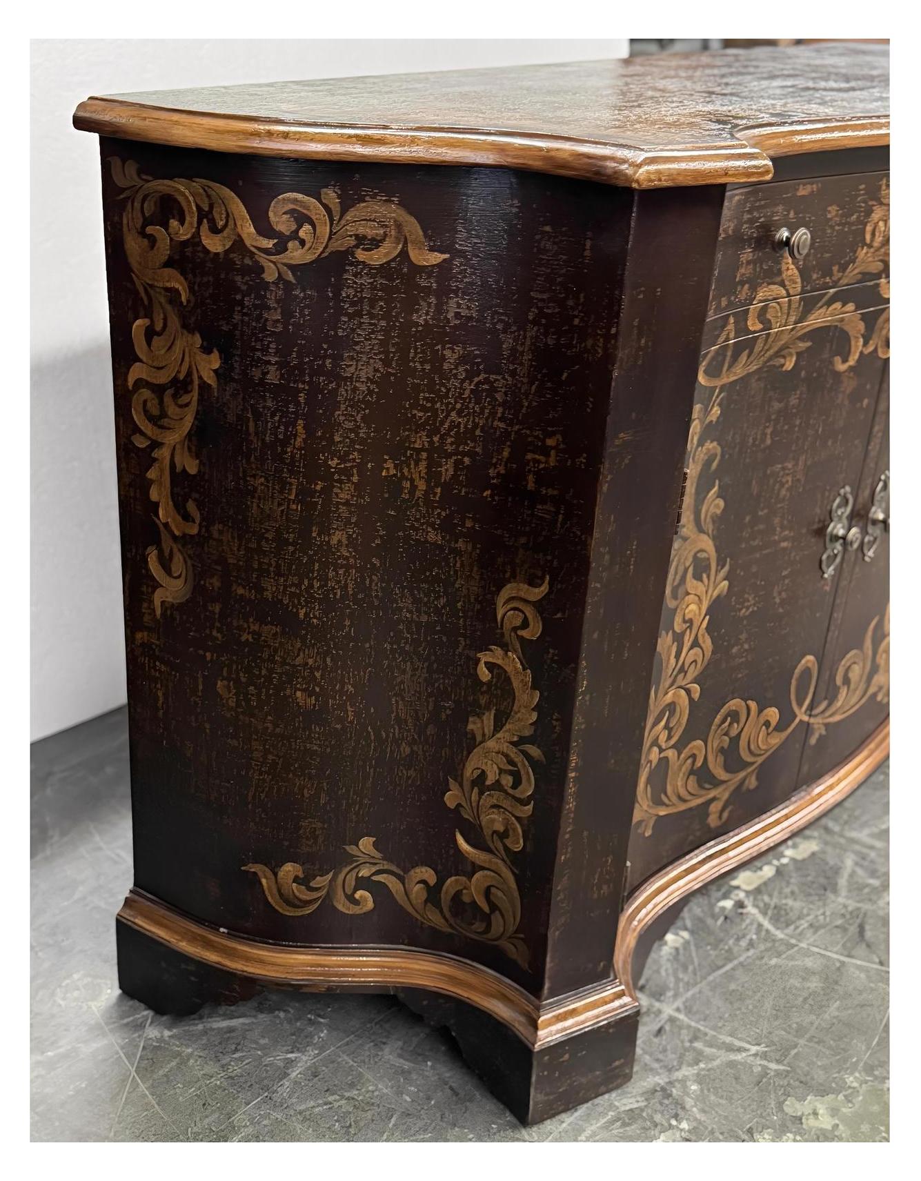 Montrichard-Inspired Baroque Ebony Dining Room Buffet With Gilded Floral Accents