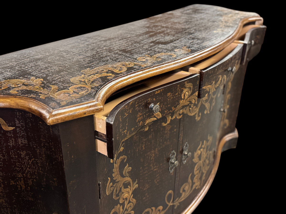Montrichard-Inspired Baroque Ebony Dining Room Buffet With Gilded Floral Accents