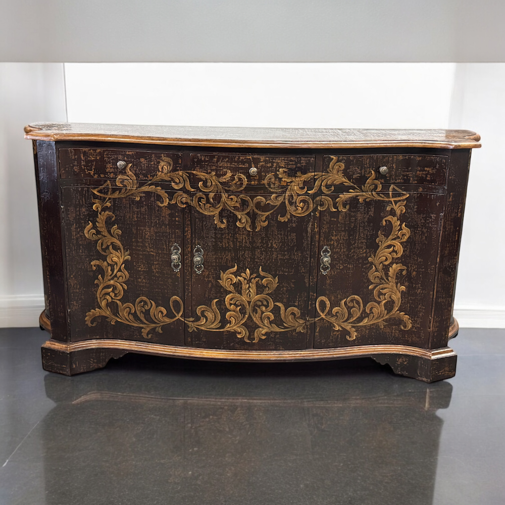 Montrichard-Inspired Baroque Ebony Dining Room Buffet With Gilded Floral Accents