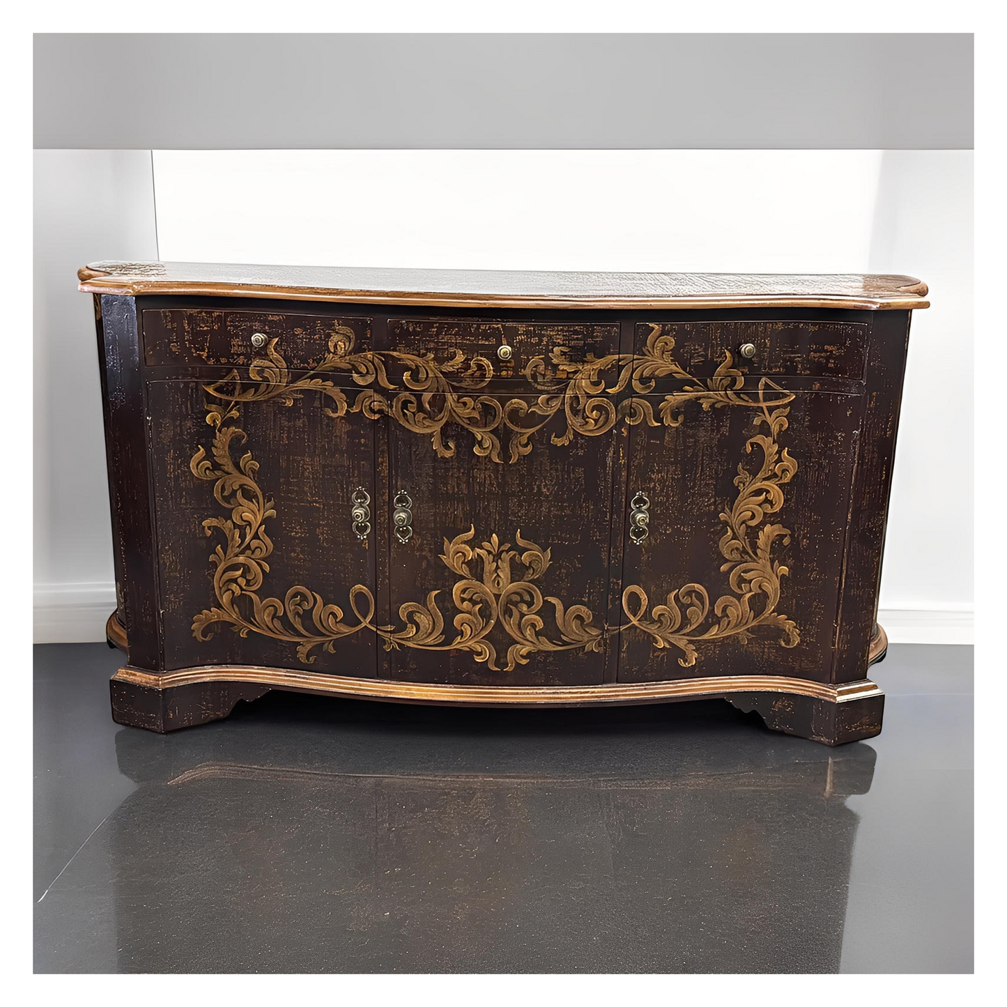 Montrichard-Inspired Baroque Ebony Dining Room Buffet With Gilded Floral Accents