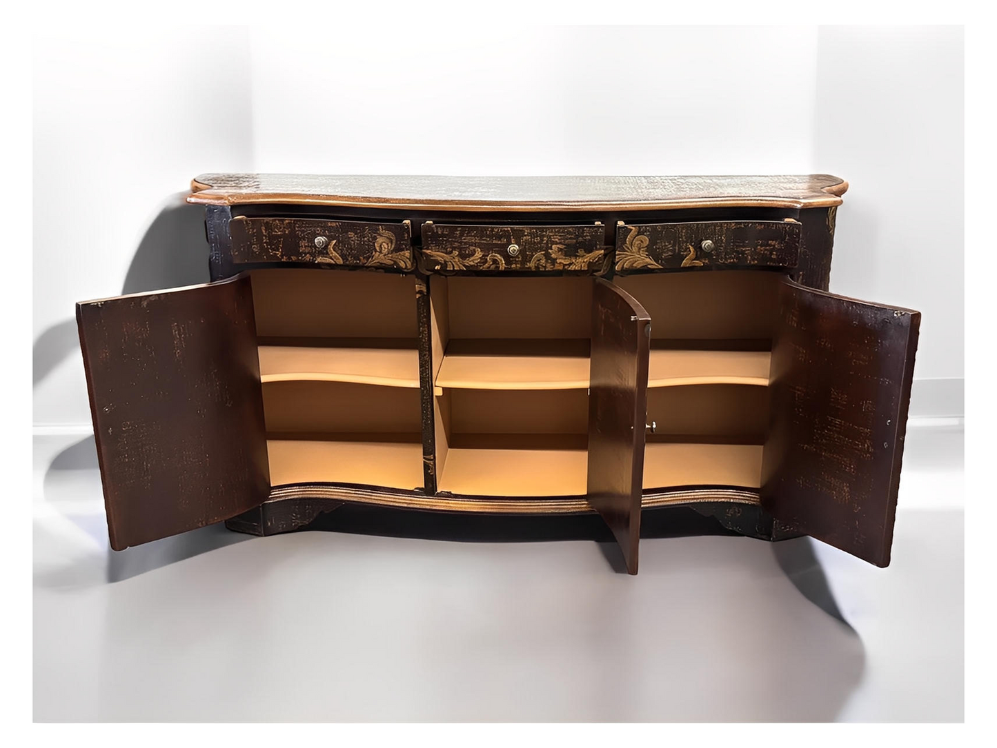 Montrichard-Inspired Baroque Ebony Dining Room Buffet With Gilded Floral Accents