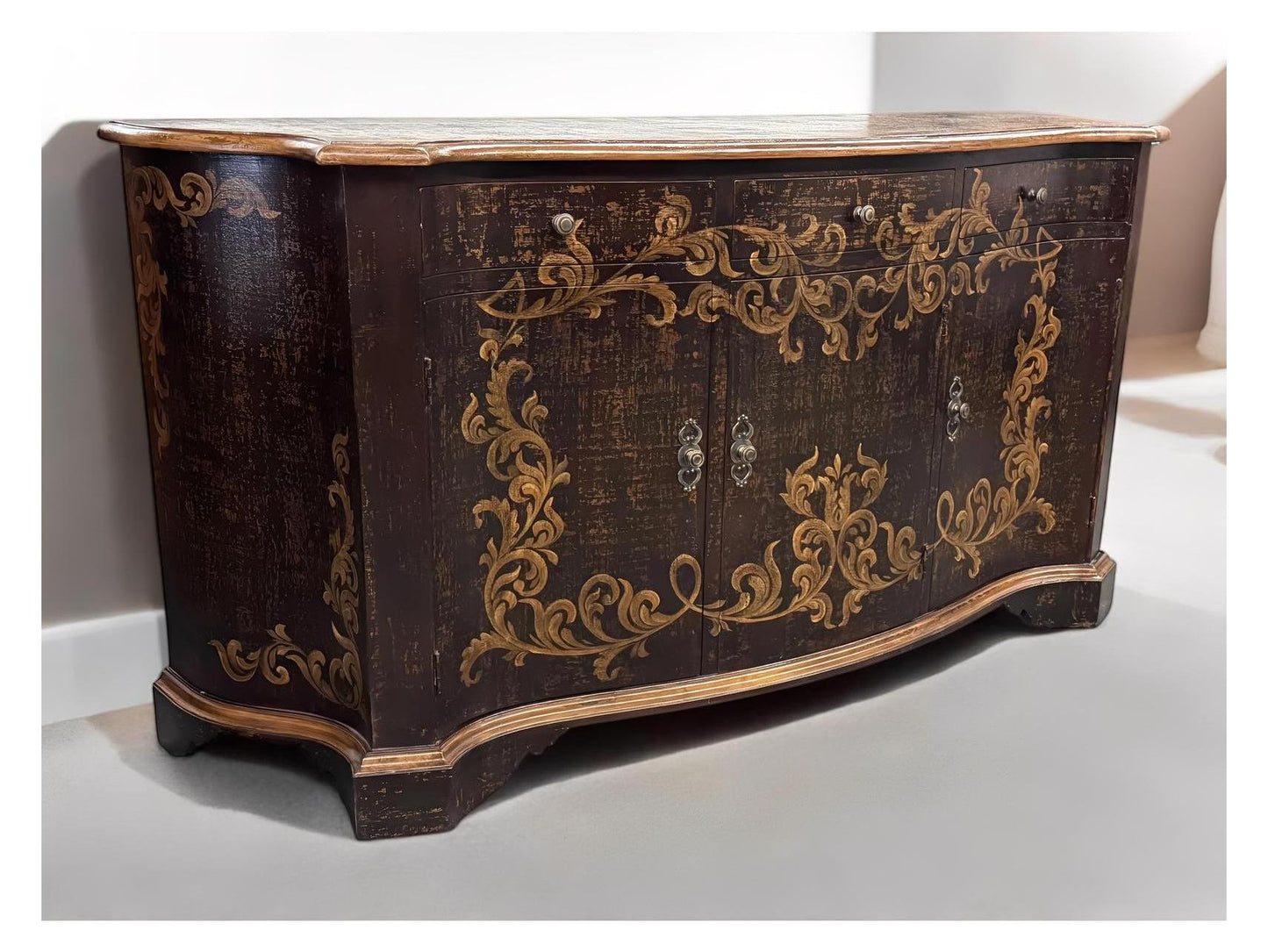 Montrichard-Inspired Baroque Ebony Dining Room Buffet With Gilded Floral Accents
