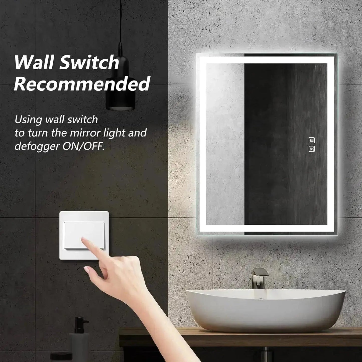 Center Glow LED Bathroom Mirror - 20 x 28 - Adjustable Brightness and Color Temperature - Anti-Fog