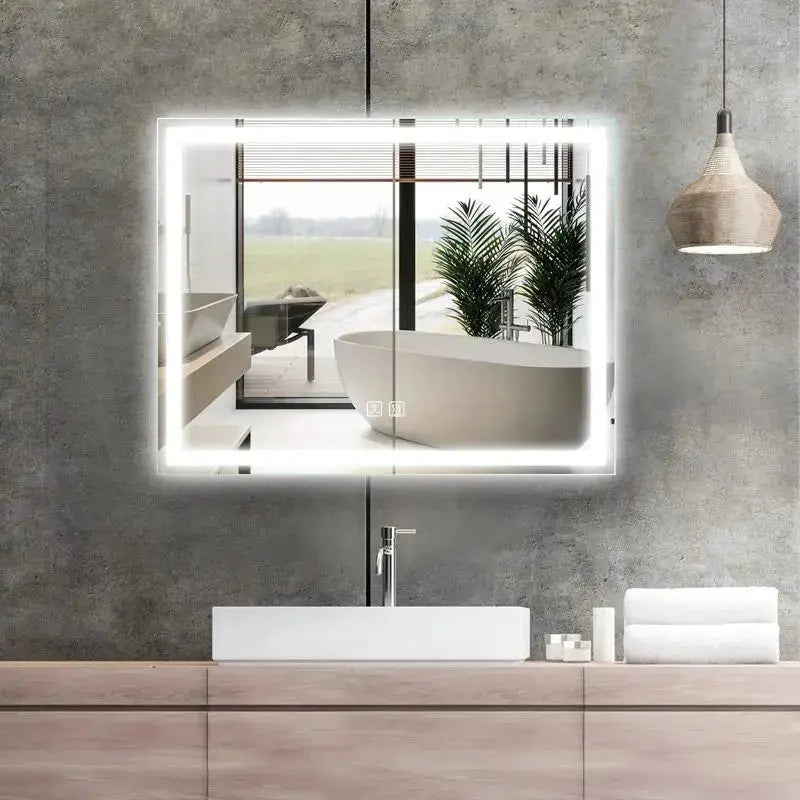 Center Glow LED Bathroom Mirror - Rectangle (20-40 in) - Adjustable Brightness and Color Temperature - Anti-Fog