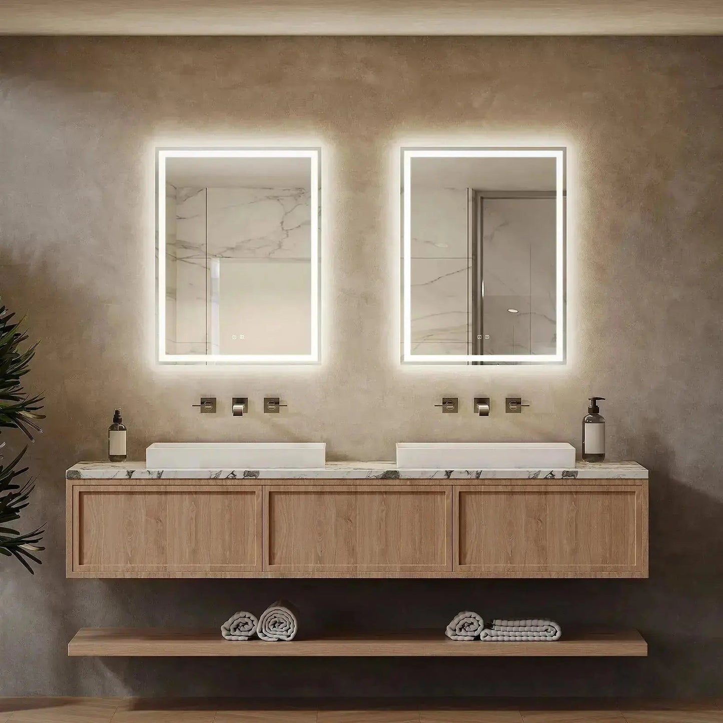 Center Glow LED Bathroom Mirror - Rectangle (20-40 in) - Adjustable Brightness and Color Temperature - Anti-Fog