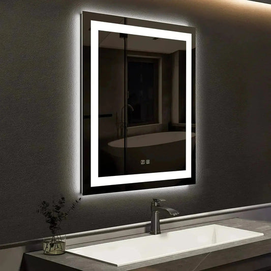 Center Glow LED Bathroom Mirror - Rectangle (20-40 in) - Adjustable Brightness and Color Temperature - Anti-Fog