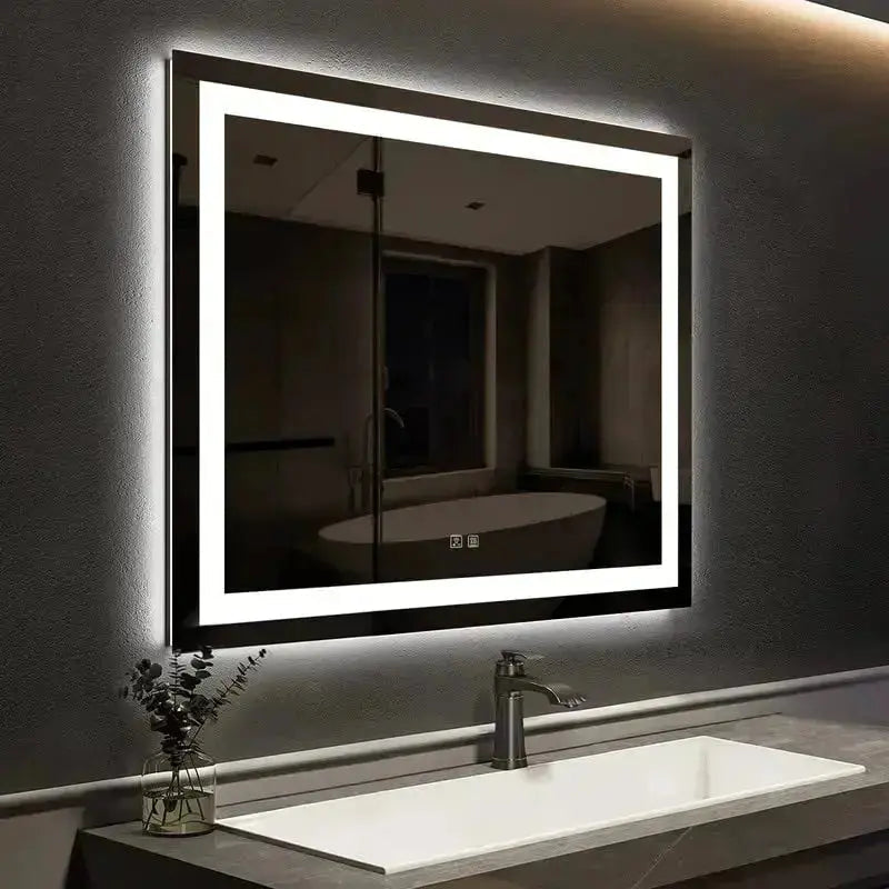 Center Glow LED Bathroom Mirror - 20 x 28 - Adjustable Brightness and Color Temperature - Anti-Fog