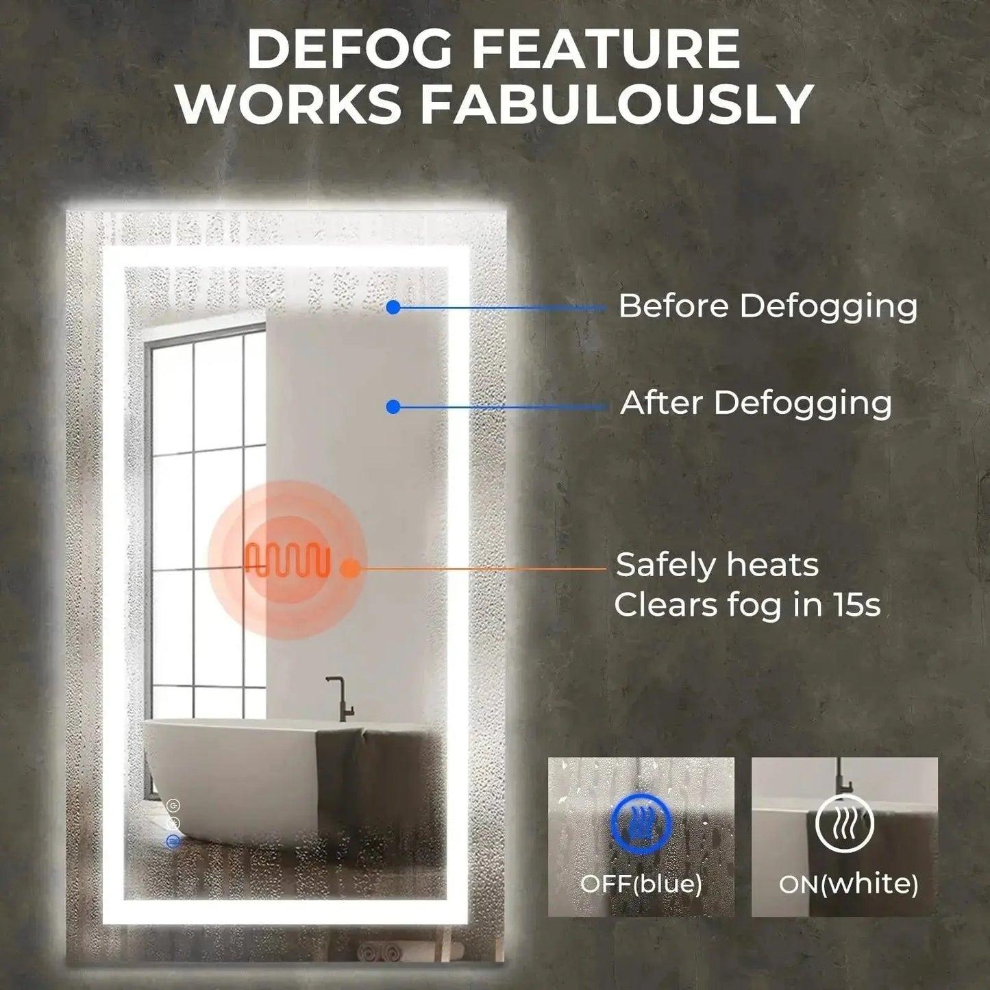 Center Glow LED Bathroom Mirror - 20 x 28 - Adjustable Brightness and Color Temperature - Anti-Fog