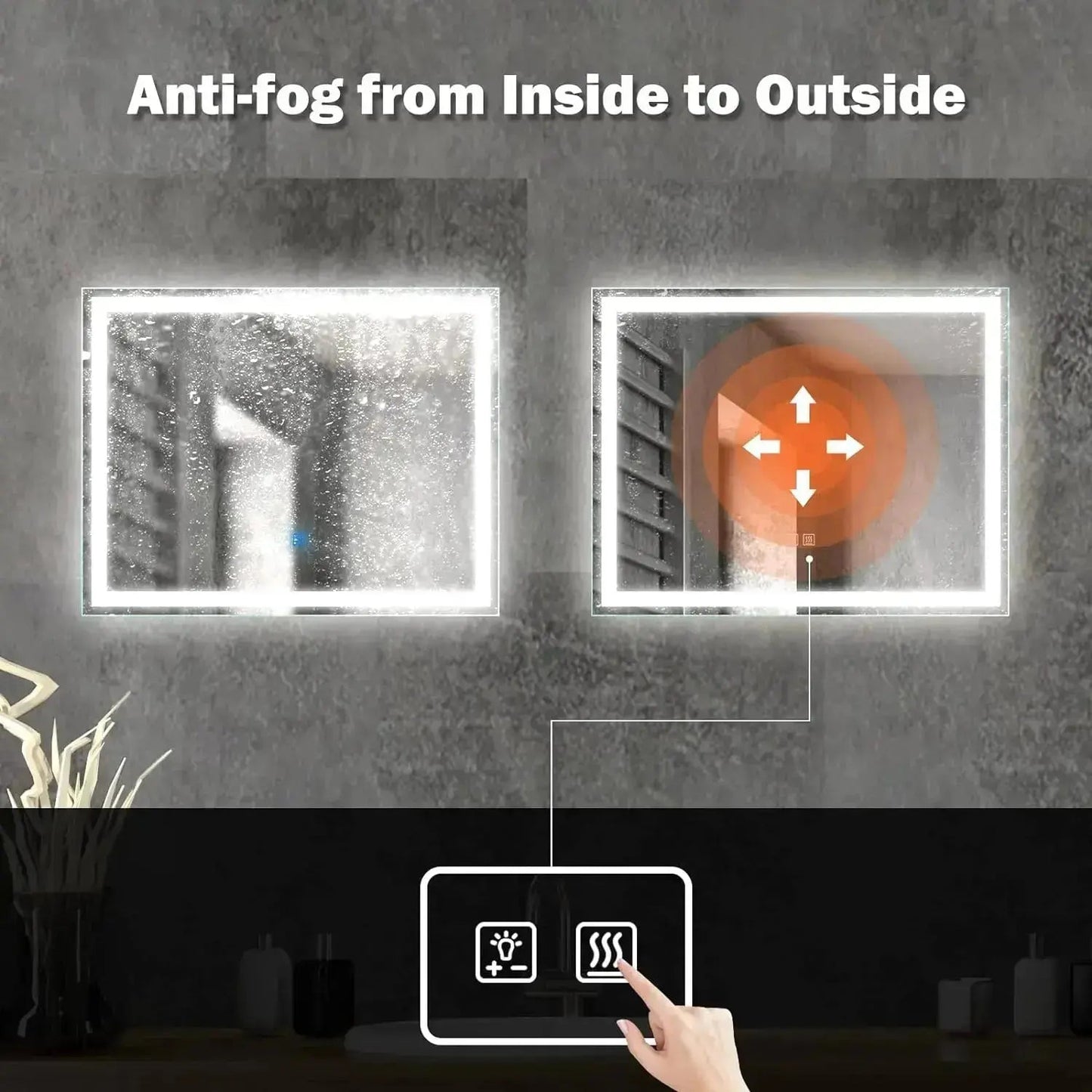 Center Glow LED Bathroom Mirror - Rectangle (20-40 in) - Adjustable Brightness and Color Temperature - Anti-Fog