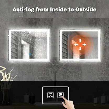 Center Glow LED Bathroom Mirror - Rectangle (20-40 in) - Adjustable Brightness and Color Temperature - Anti-Fog