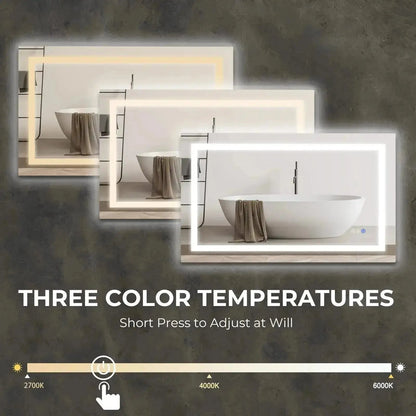 Center Glow LED Bathroom Mirror - 20 x 28 - Adjustable Brightness and Color Temperature - Anti-Fog